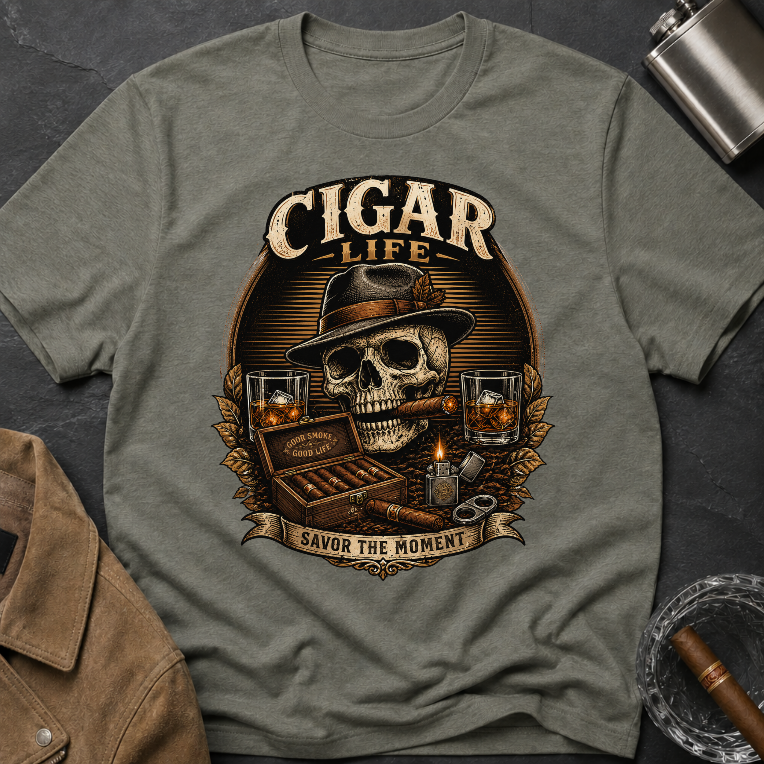Cigar Life Skull T‑Shirt — Vintage Cigar Smoking Tee