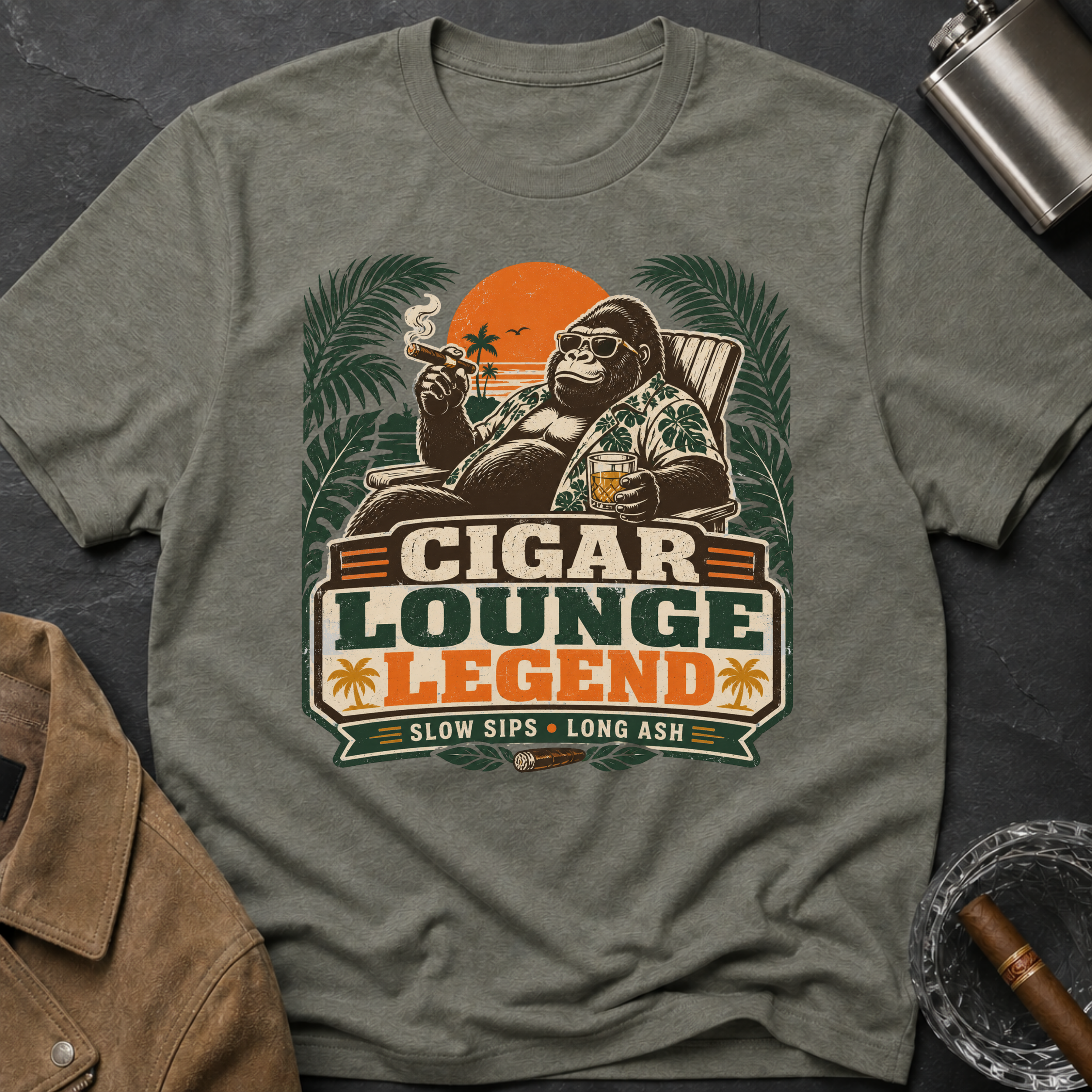 Cigar Lounge Legend T-Shirt — Vintage Retro Smoking Ape Design