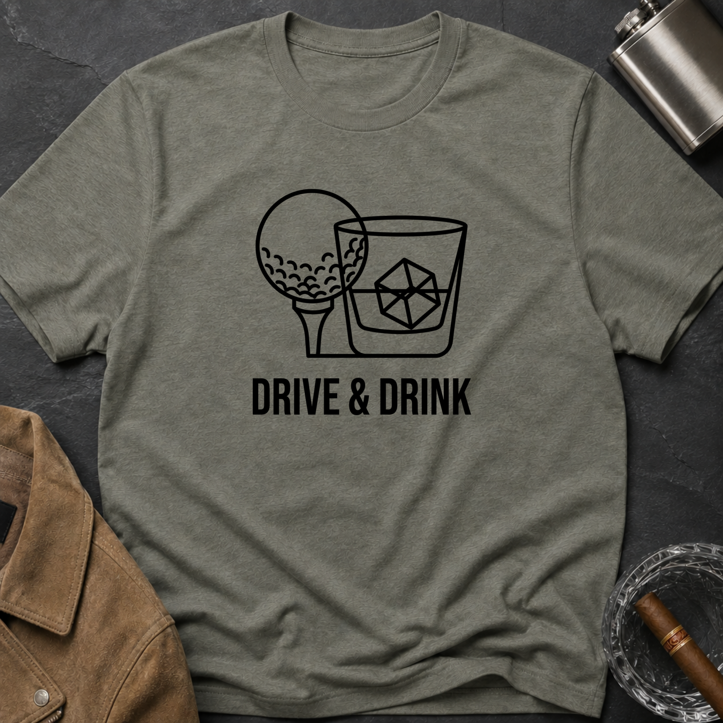 Drive & Drink Golf T-Shirt — Funny Golfing Whiskey Shirt for Golfers