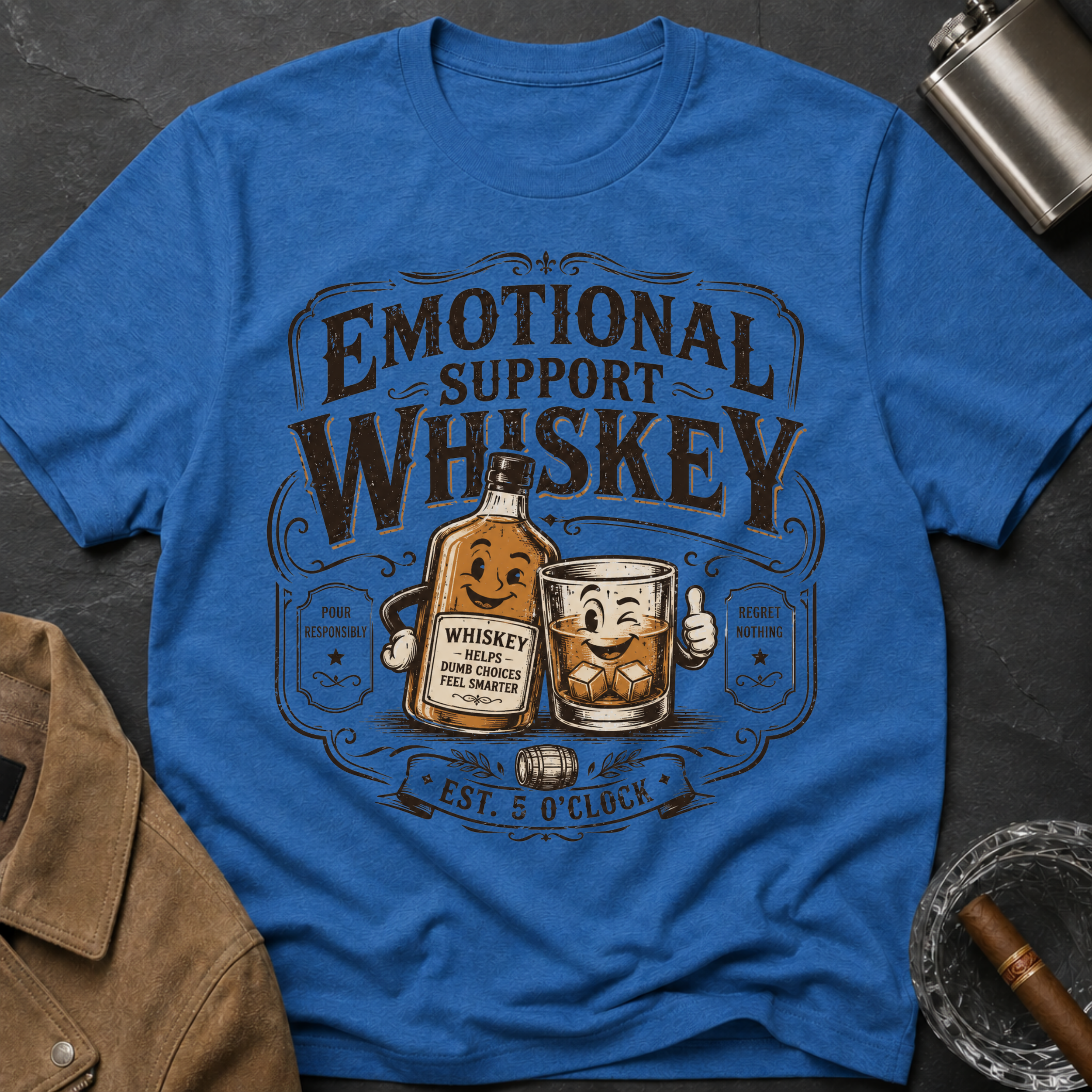 Emotional Support Whiskey Bottle & Glass T-Shirt