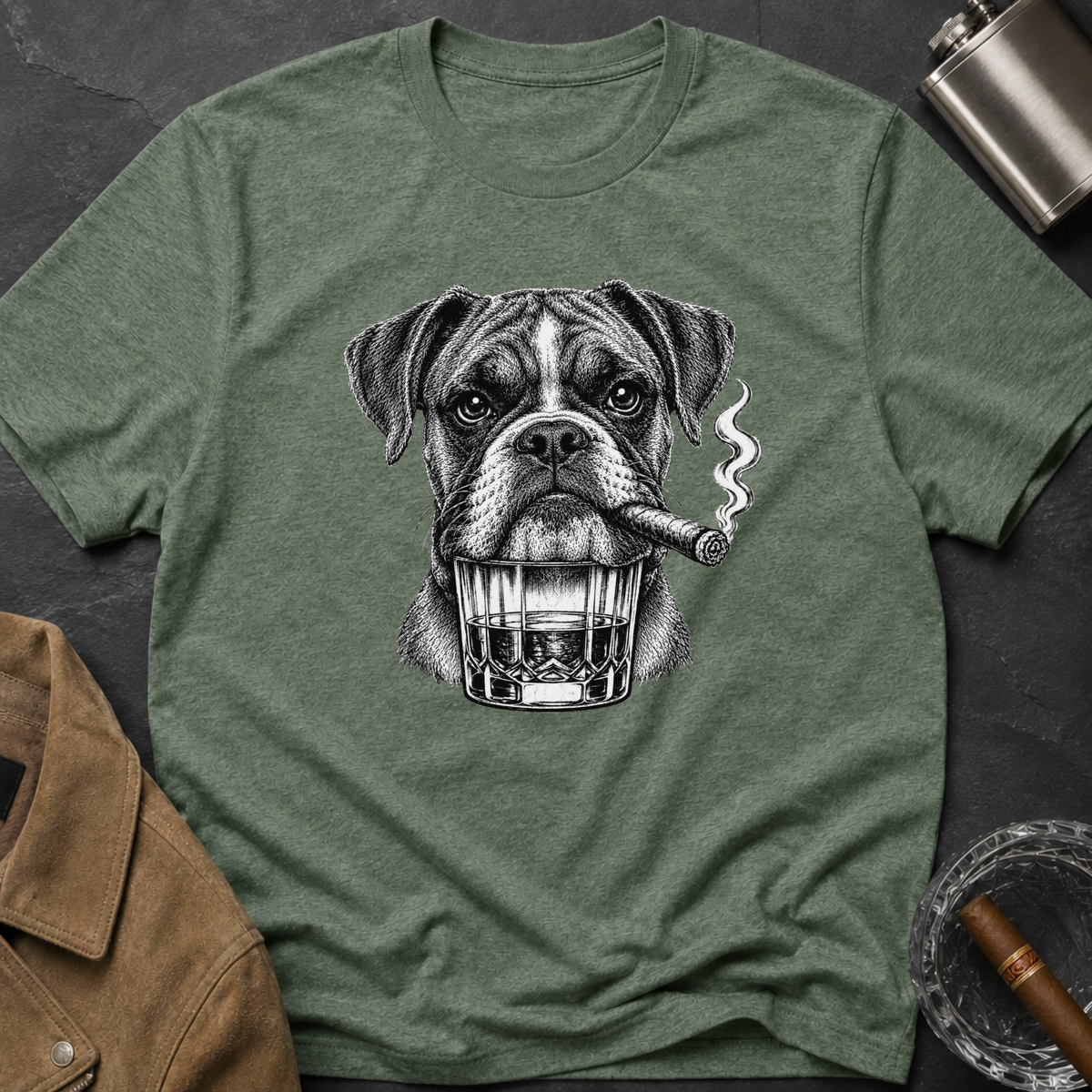 Boxer Dog Smoking Cigar T-Shirt