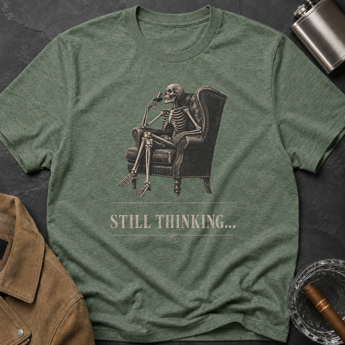 Still Thinking Skeleton Wine T-Shirt