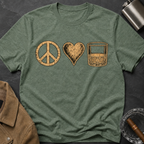 Peace Love Whiskey T-Shirt — Vintage Peace Sign Heart & Whiskey Glass Tee