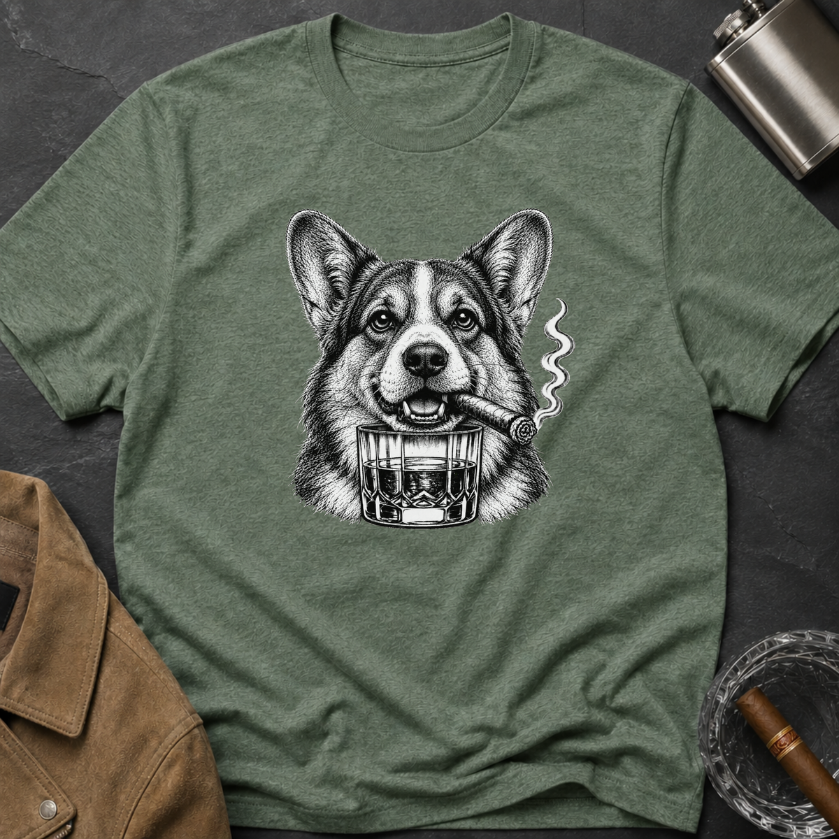 Welsh Corgi Cigar Whiskey T-Shirt