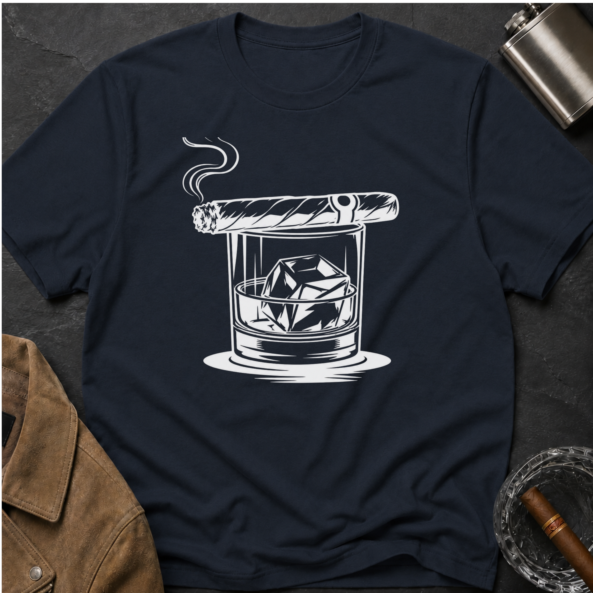 Cigar & Whiskey Glass Graphic T-shirt