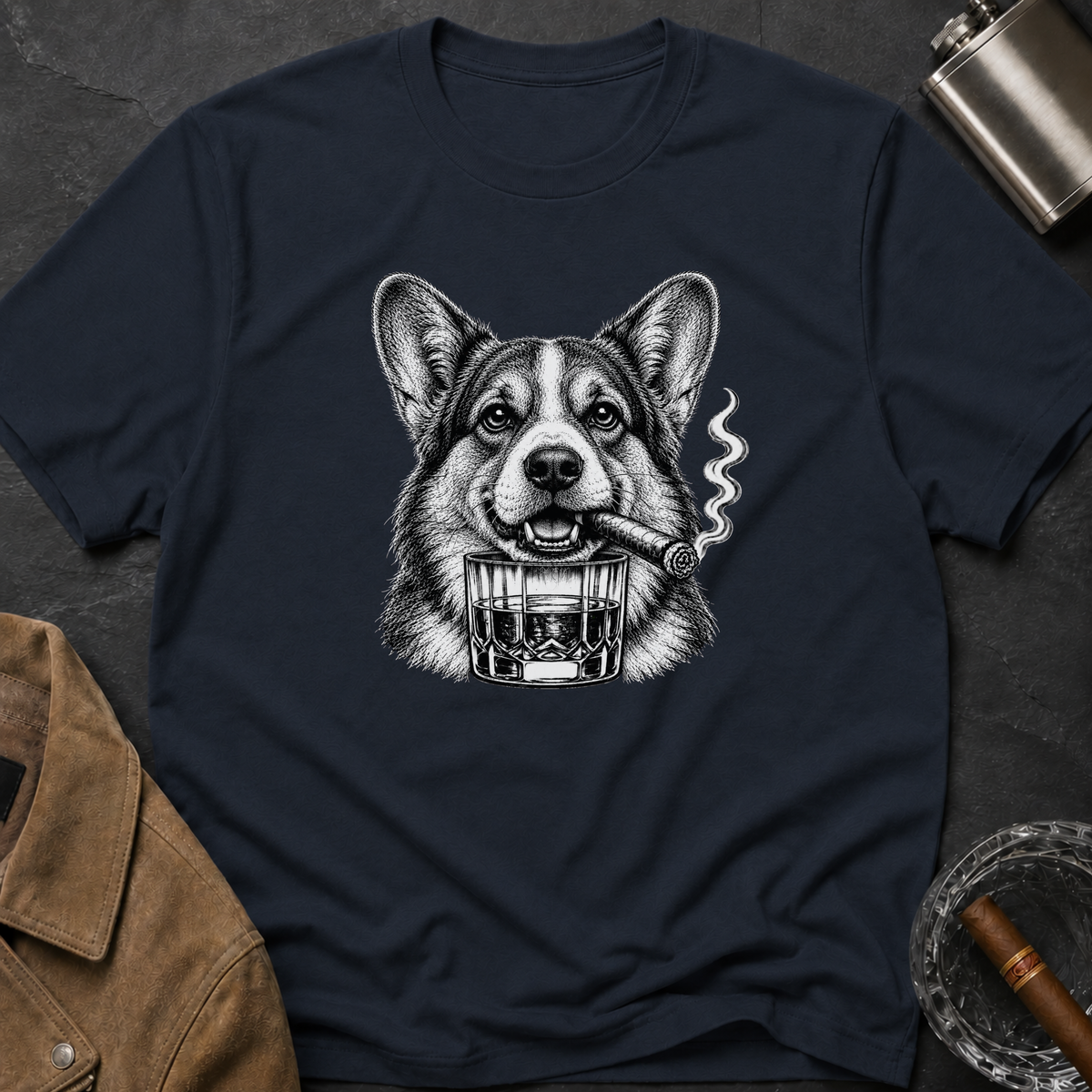 Welsh Corgi Cigar Whiskey T-Shirt