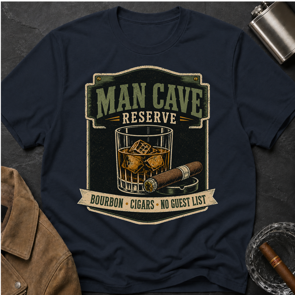 Man Cave Reserve T-Shirt — Vintage Whiskey & Cigar Lounge Tee