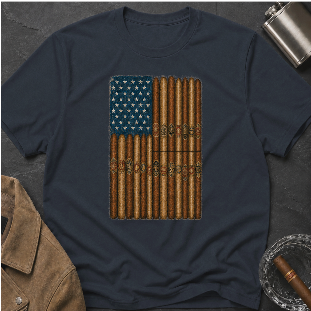 Cigar American Flag T-Shirt — Vintage Patriotic Smoking Tee