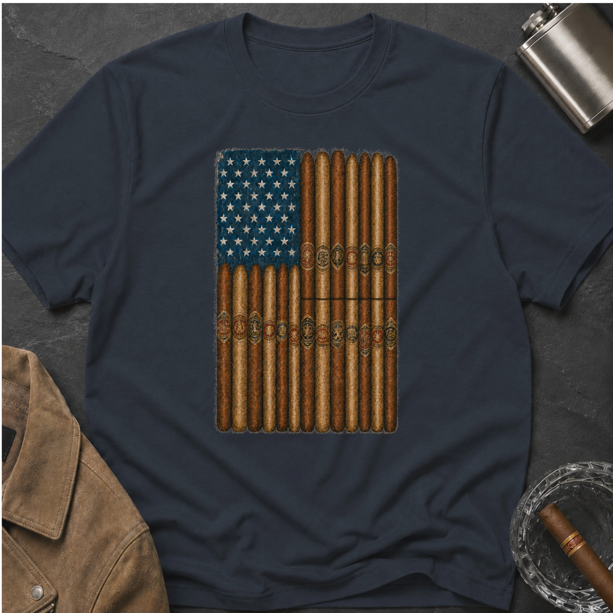 Cigar American Flag T-Shirt — Vintage Patriotic Smoking Tee