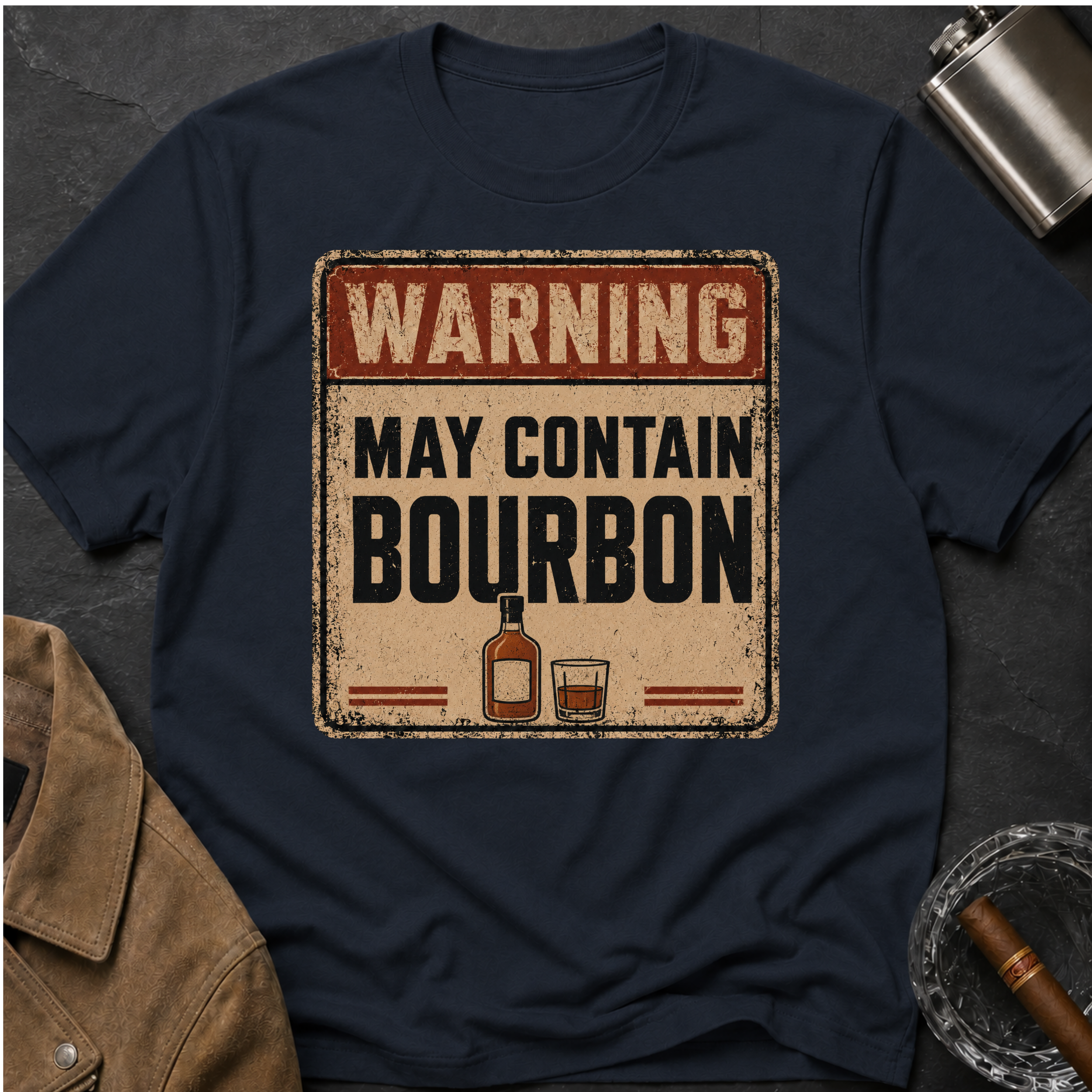 Warning May Contain Bourbon T-Shirt — Vintage Whiskey Sign