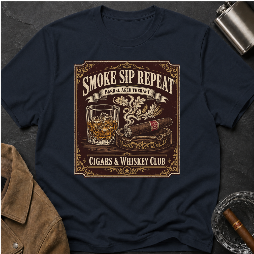 Cigar & Whiskey "Smoke Sip Repeat" T-Shirt