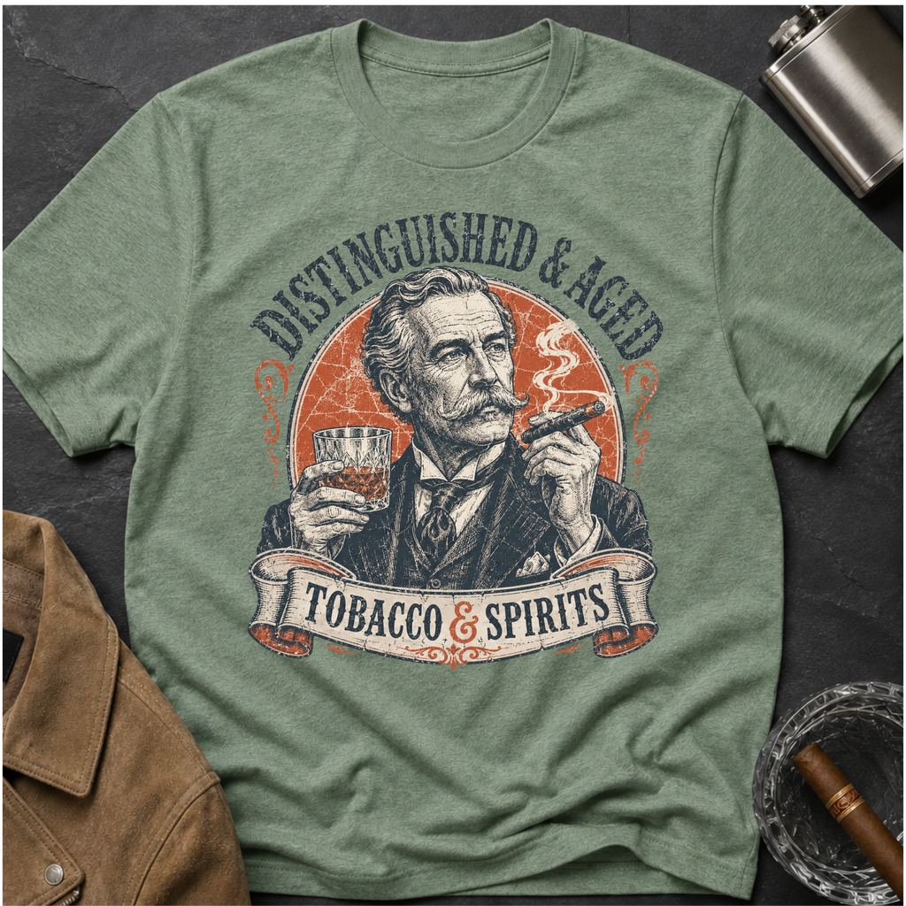 Distinguished & Aged — Vintage Gentleman Tobacco & Spirits Graphic T-Shirt