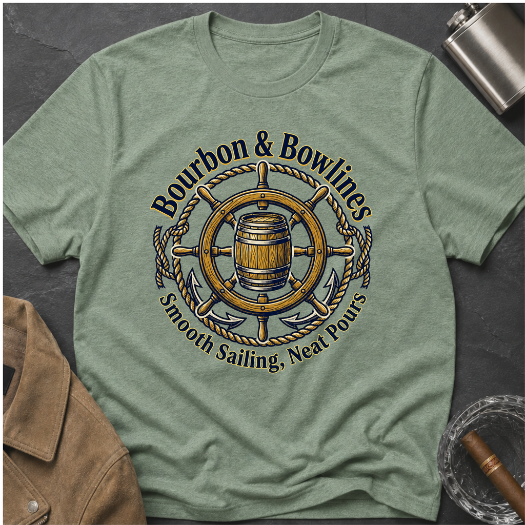 Bourbon & Bowlines — Nautical Whiskey Sailing Graphic T-Shirt