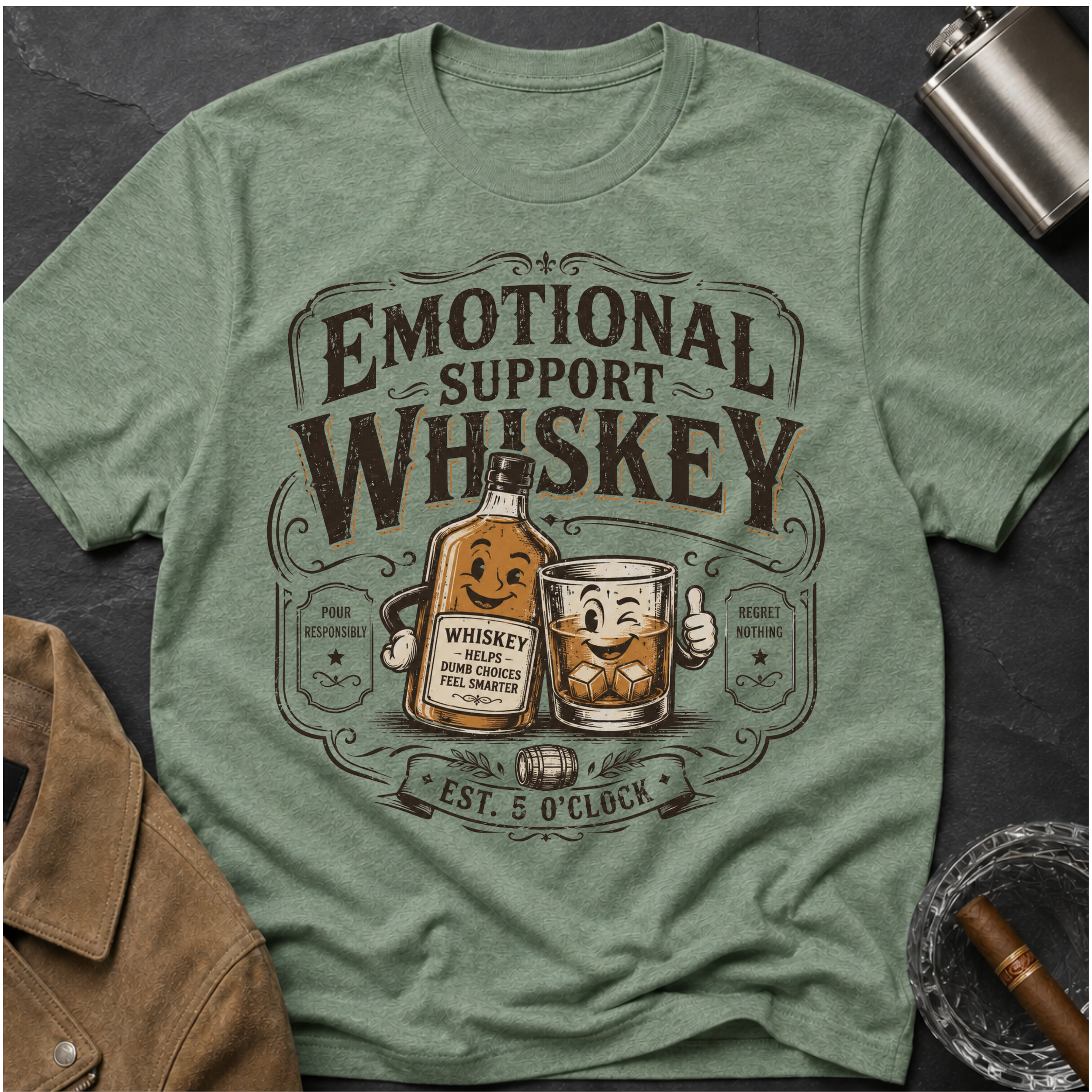 Emotional Support Whiskey Bottle & Glass T-Shirt
