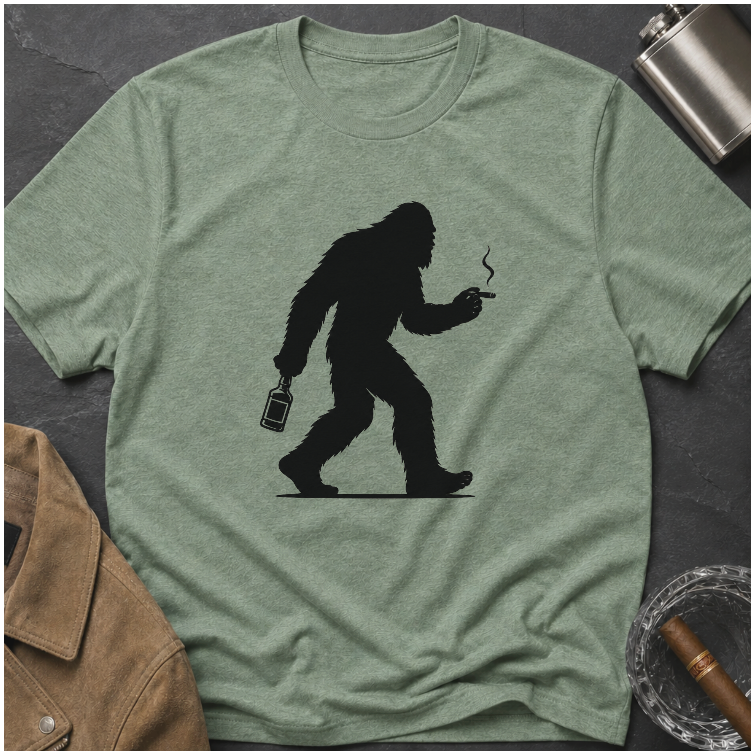 Bigfoot Cigar & Whiskey Silhouette T-Shirt