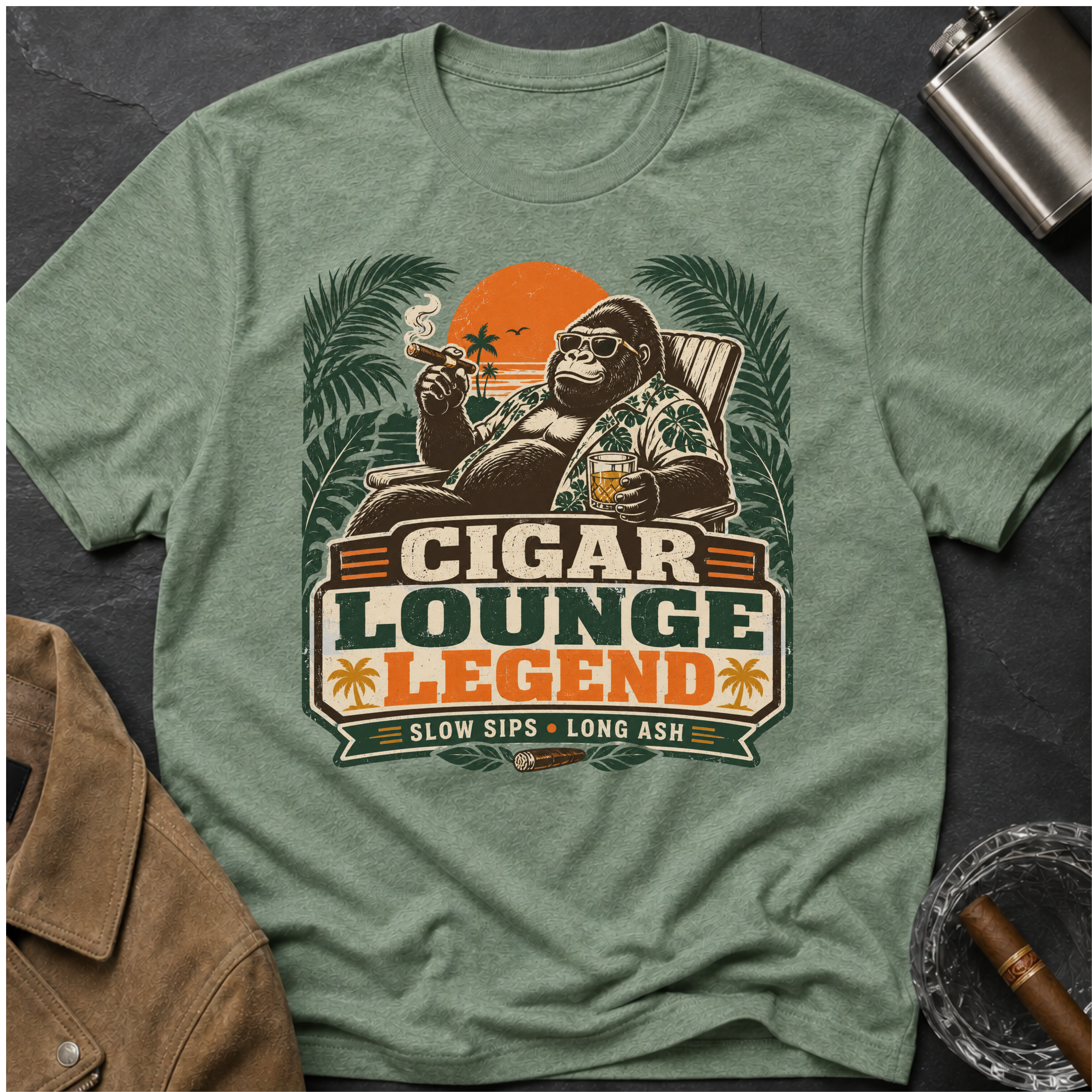 Cigar Lounge Legend T-Shirt — Vintage Retro Smoking Ape Design