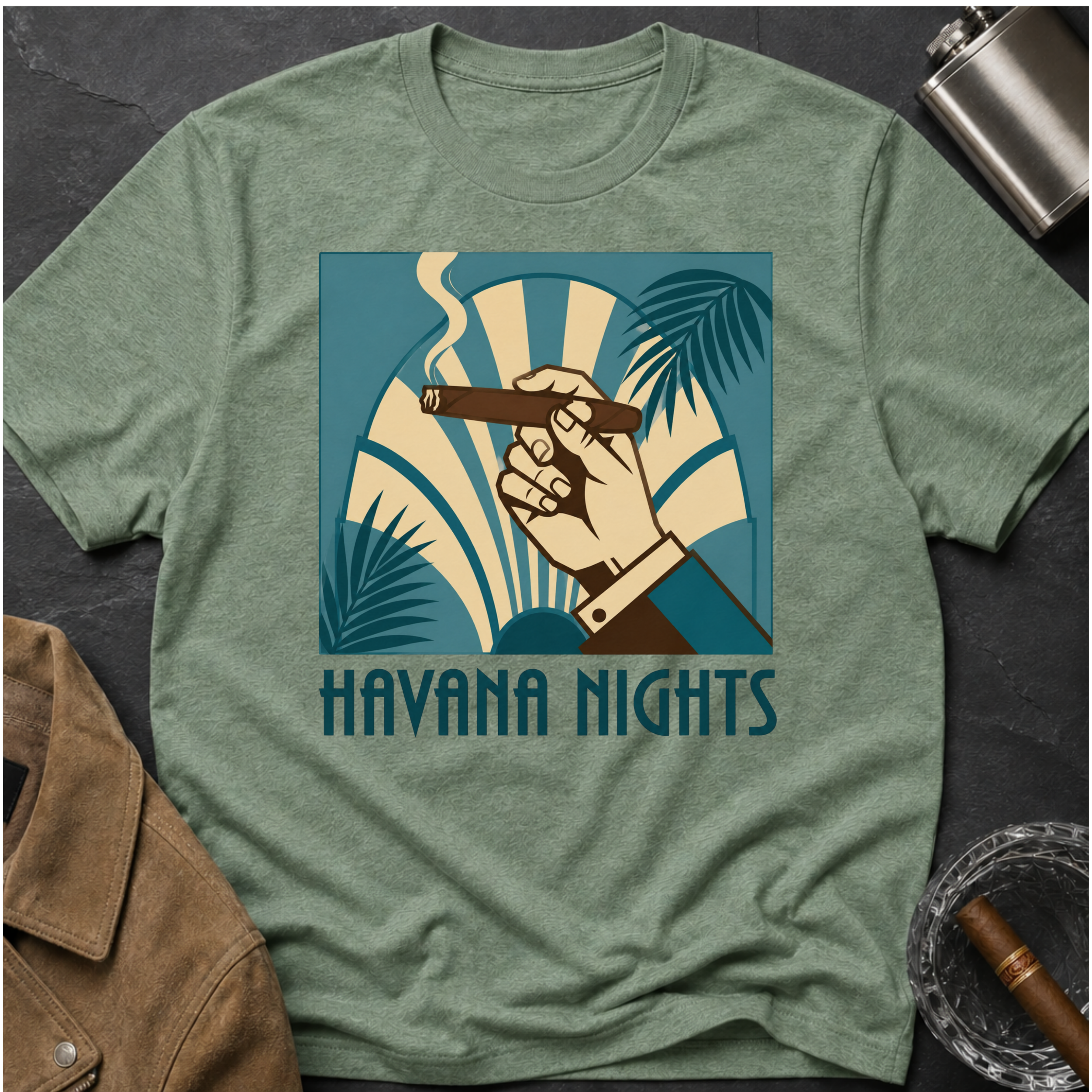 Havana Nights T-Shirt — Retro Tropical Cigar Palm Tee