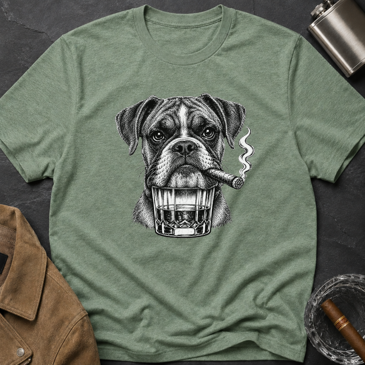 Boxer Dog Smoking Cigar T-Shirt