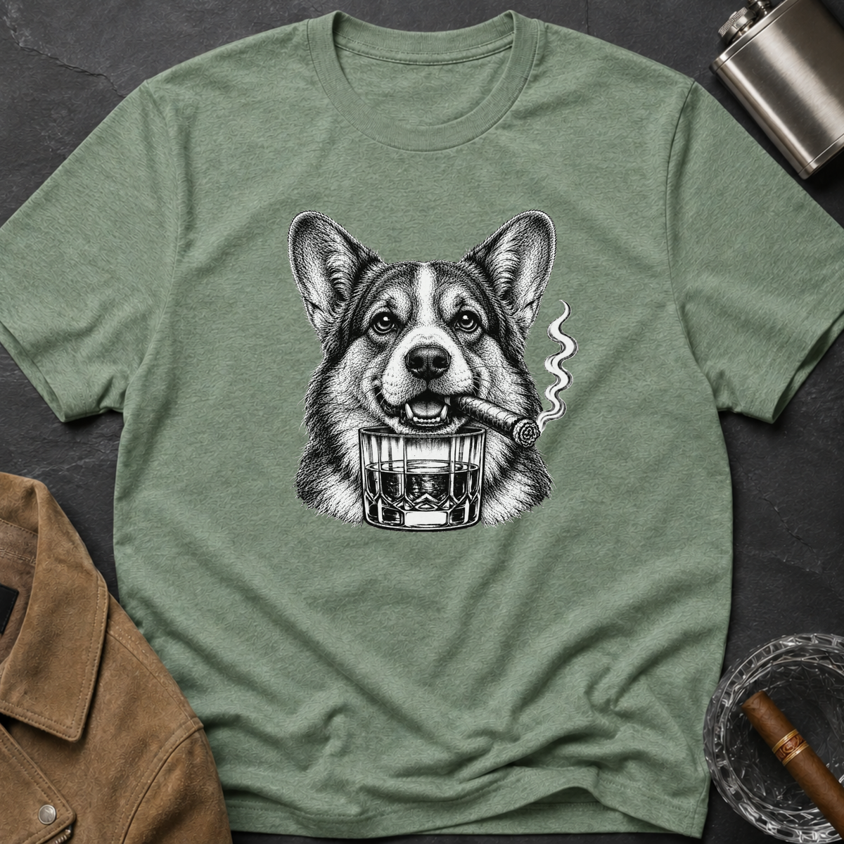 Welsh Corgi Cigar Whiskey T-Shirt