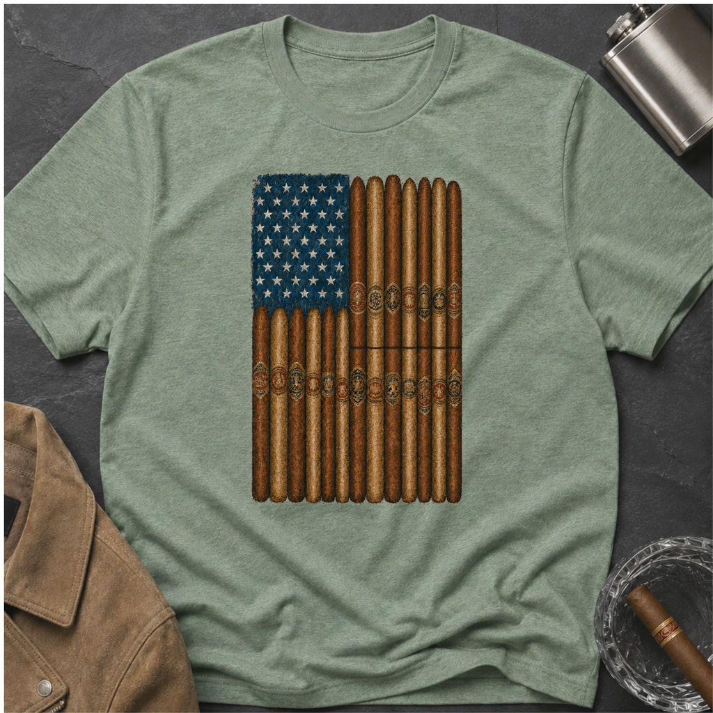 Cigar American Flag T-Shirt — Vintage Patriotic Smoking Tee