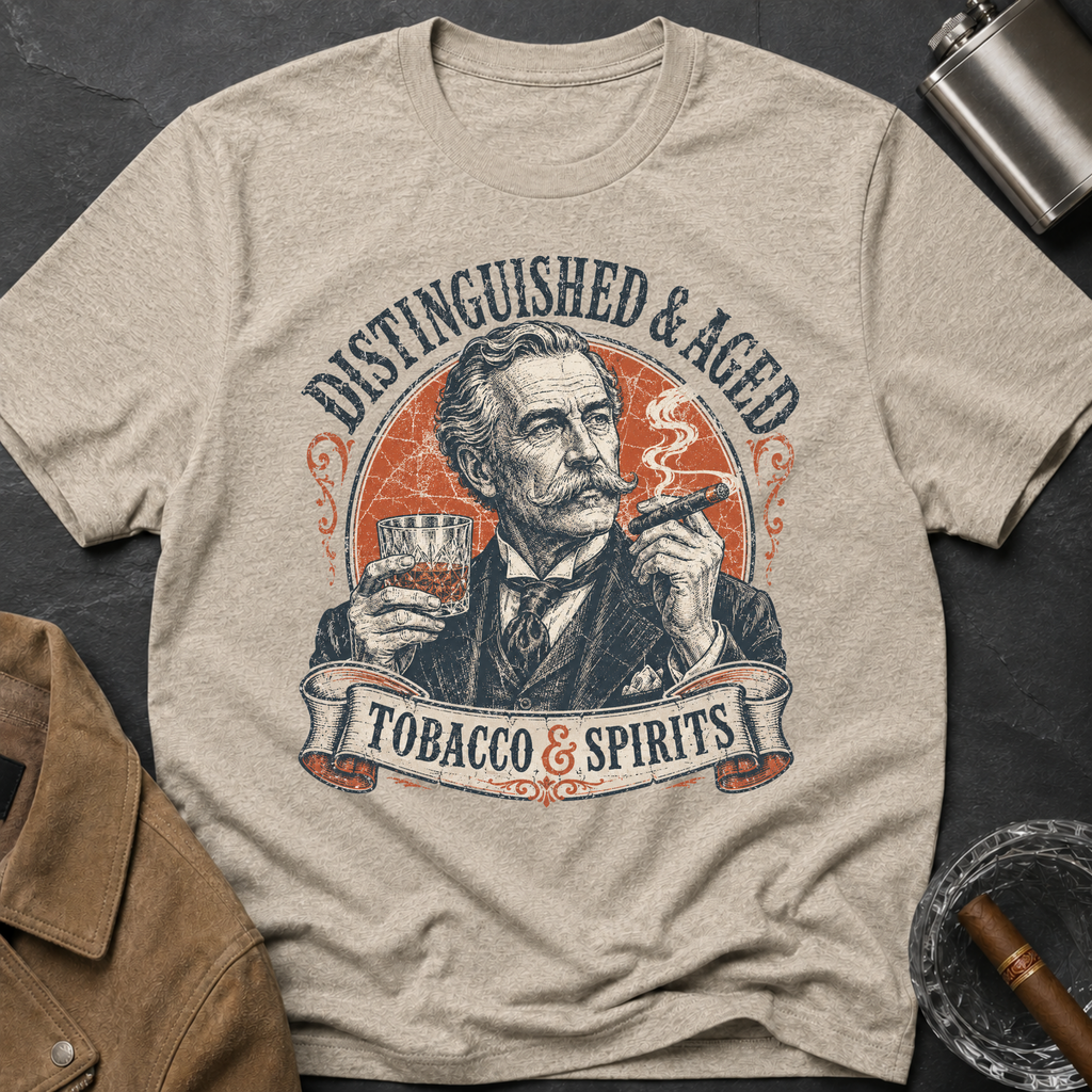 Distinguished & Aged — Vintage Gentleman Tobacco & Spirits Graphic T-Shirt
