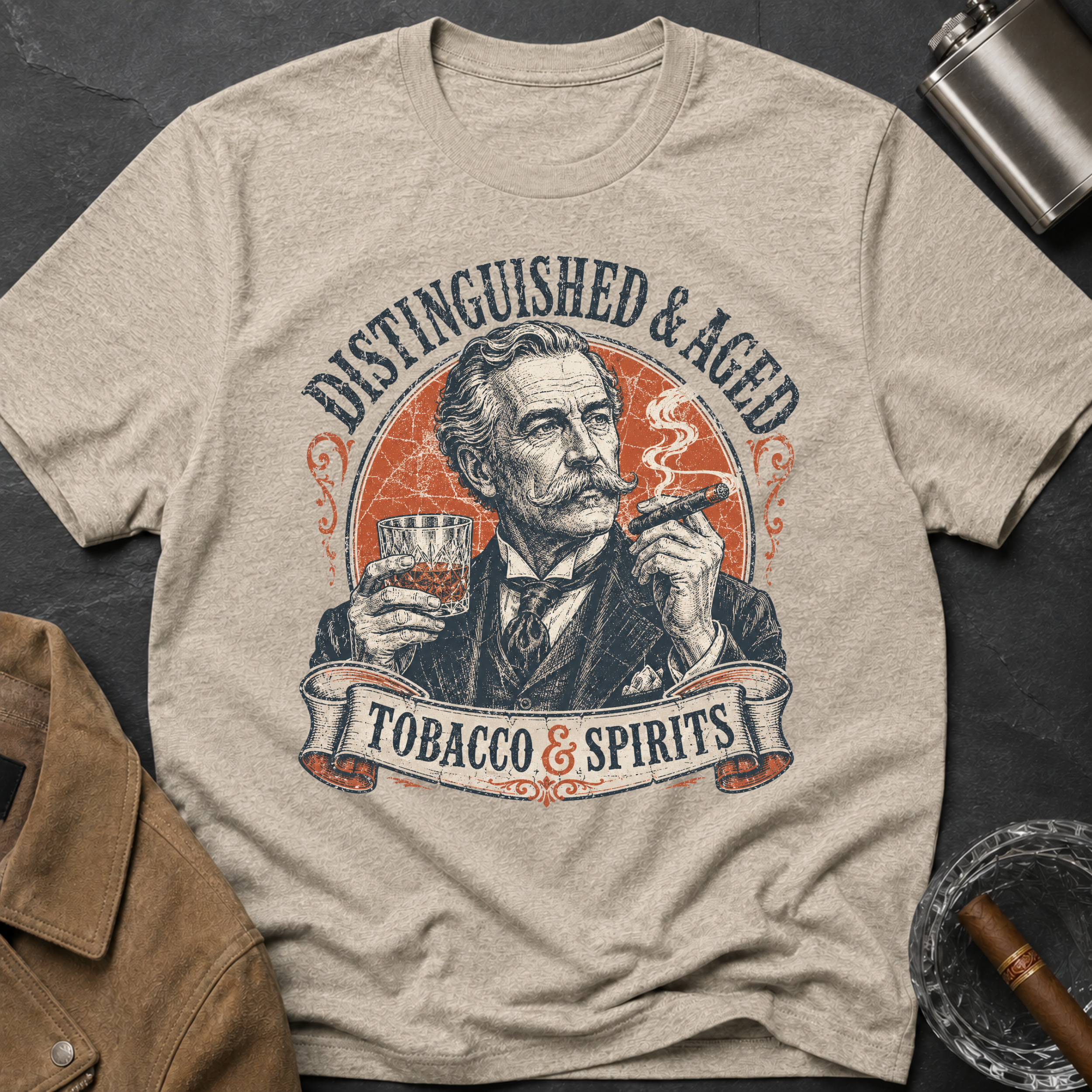Distinguished & Aged — Vintage Gentleman Tobacco & Spirits Graphic T-Shirt