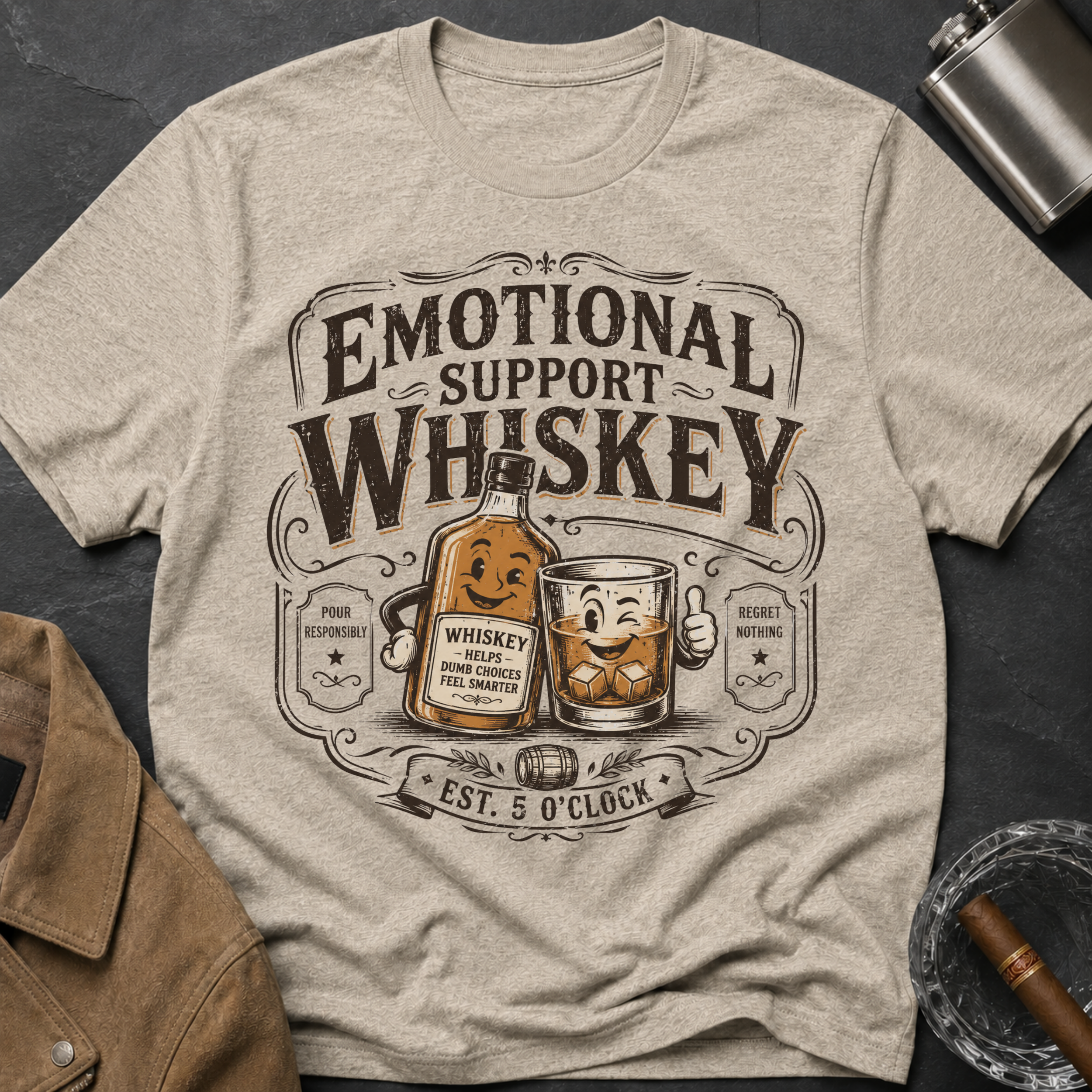 Emotional Support Whiskey Bottle & Glass T-Shirt