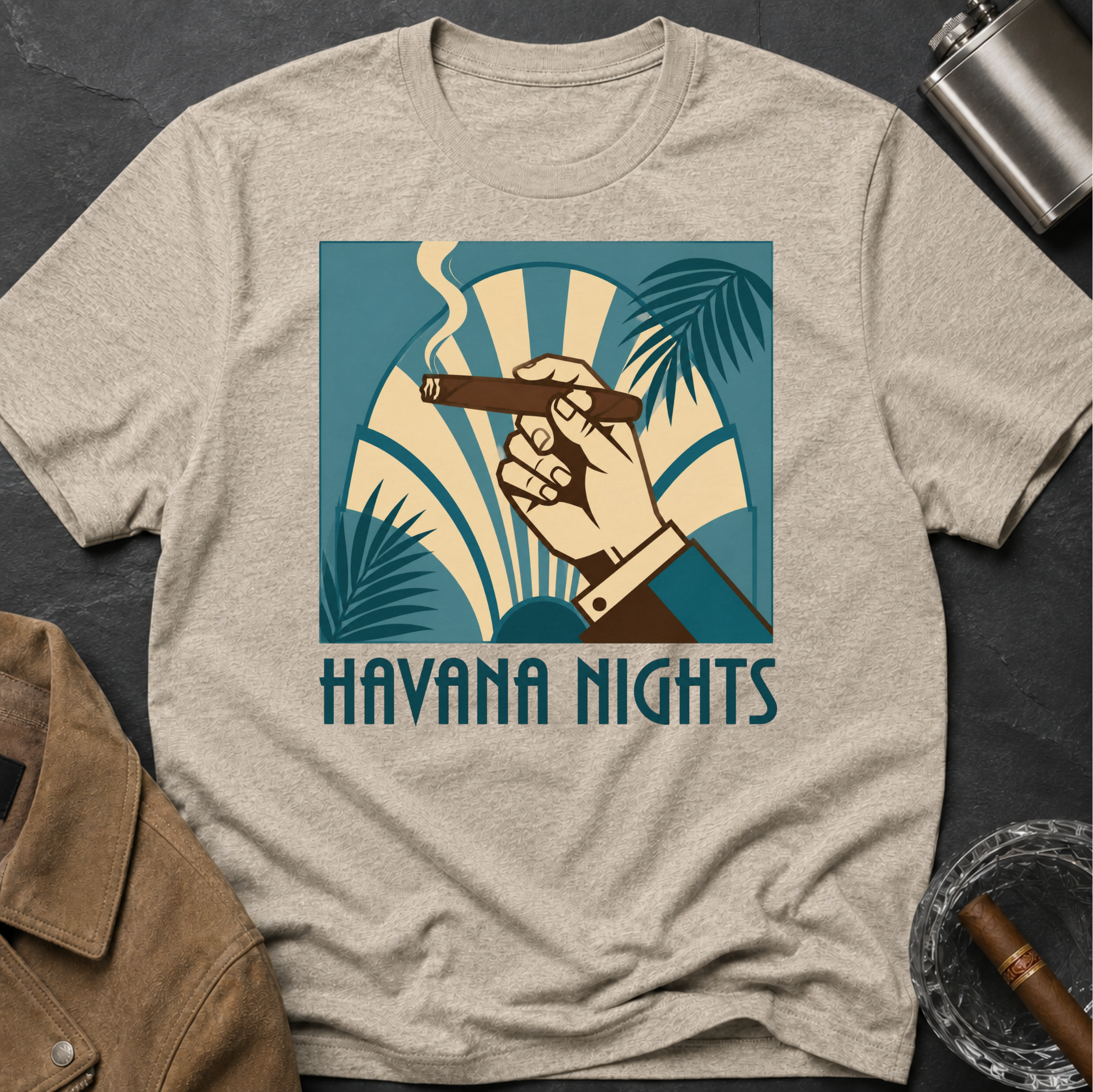 Havana Nights T-Shirt — Retro Tropical Cigar Palm Tee