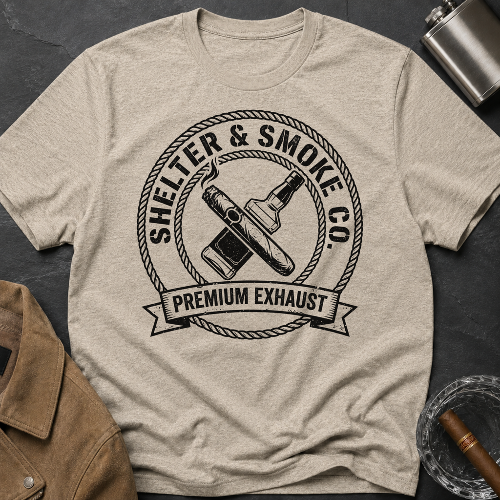 Shelter & Smoke Co. Vintage Logo T-Shirt — 'Premium Exhaust' Retro Graphic Tee