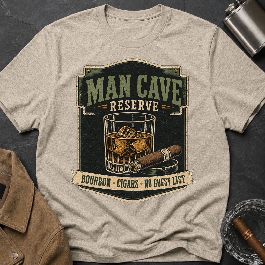 Man Cave Reserve T-Shirt — Vintage Whiskey & Cigar Lounge Tee