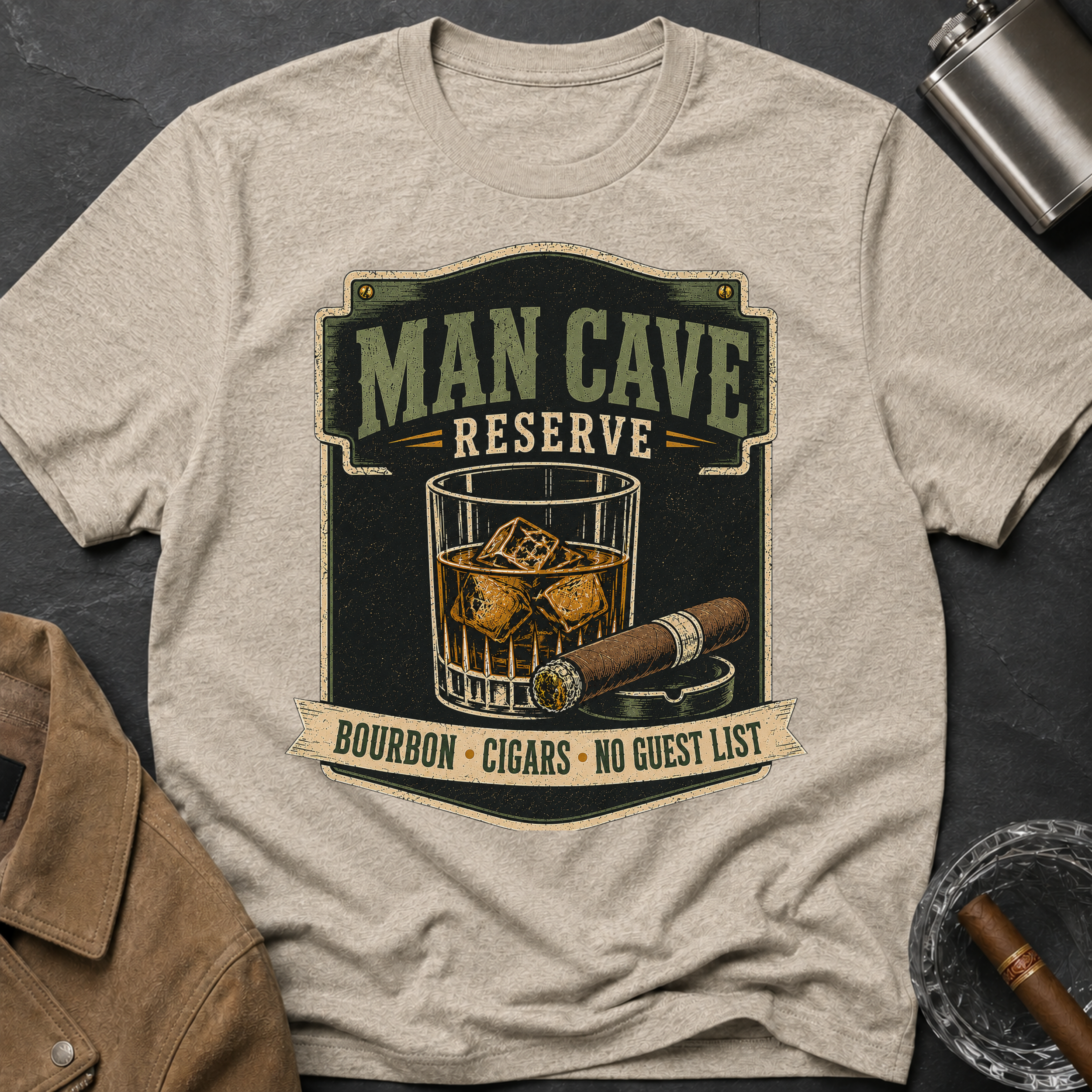 Man Cave Reserve T-Shirt — Vintage Whiskey & Cigar Lounge Tee