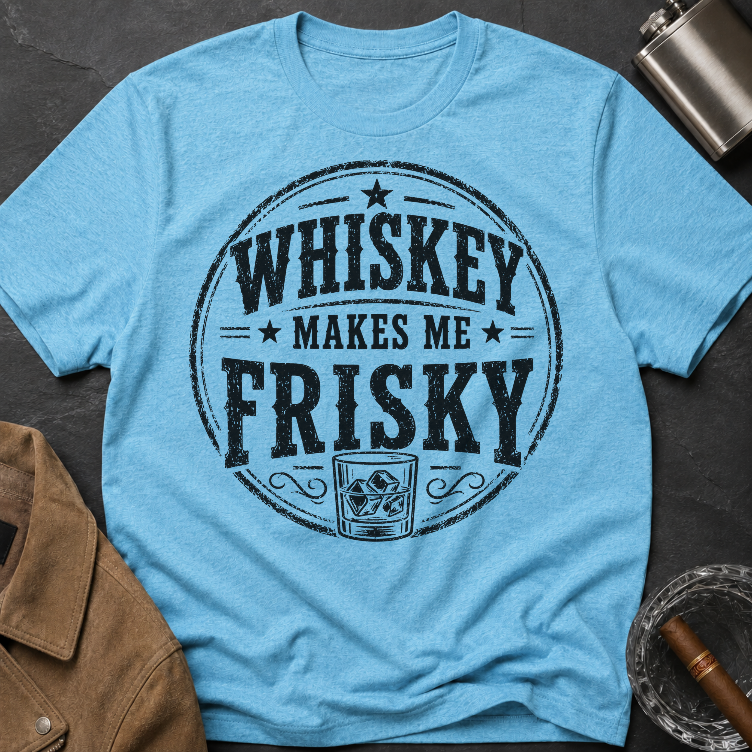 Whiskey Makes Me Frisky T-Shirt — Vintage Bar Drinking Graphic Tee