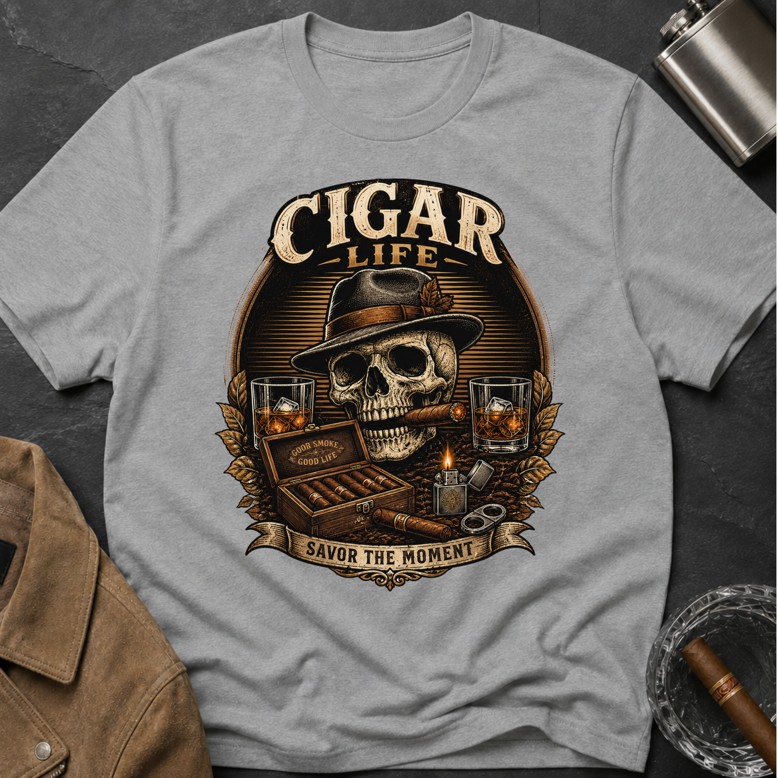 Cigar Life Skull T‑Shirt — Vintage Cigar Smoking Tee