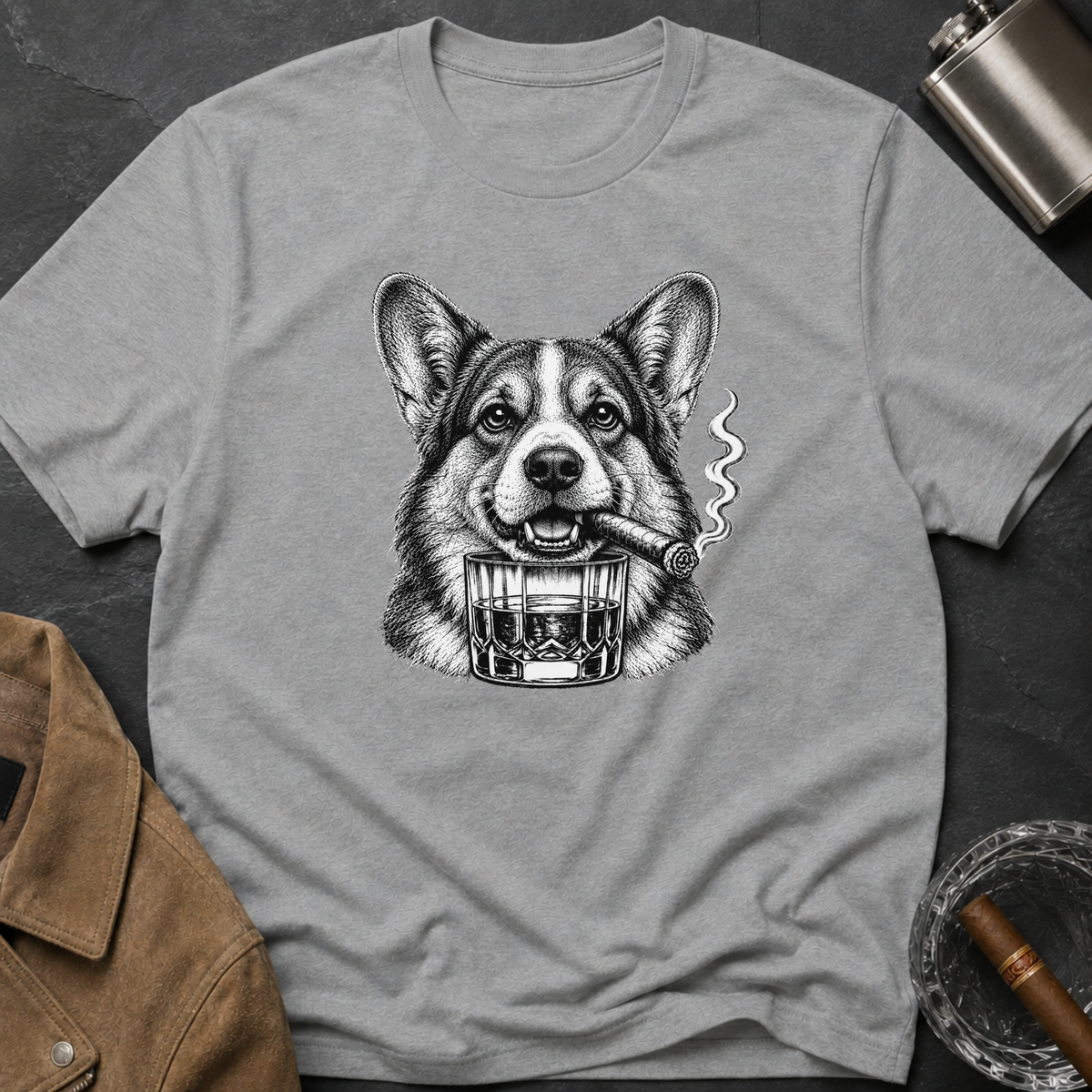Welsh Corgi Cigar Whiskey T-Shirt