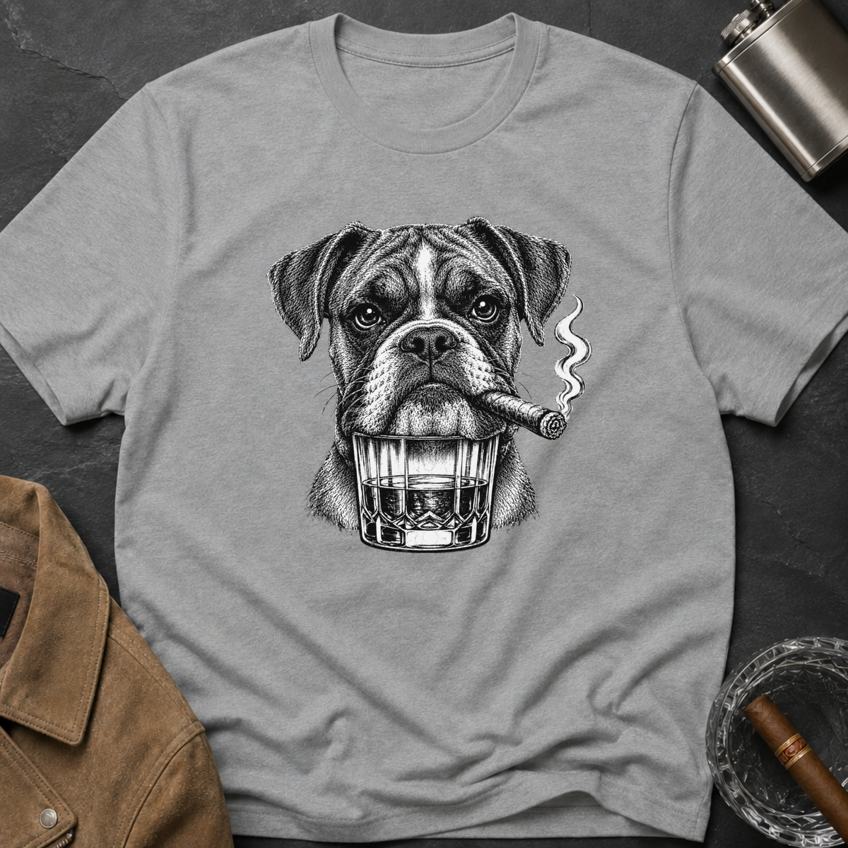 Boxer Dog Smoking Cigar T-Shirt