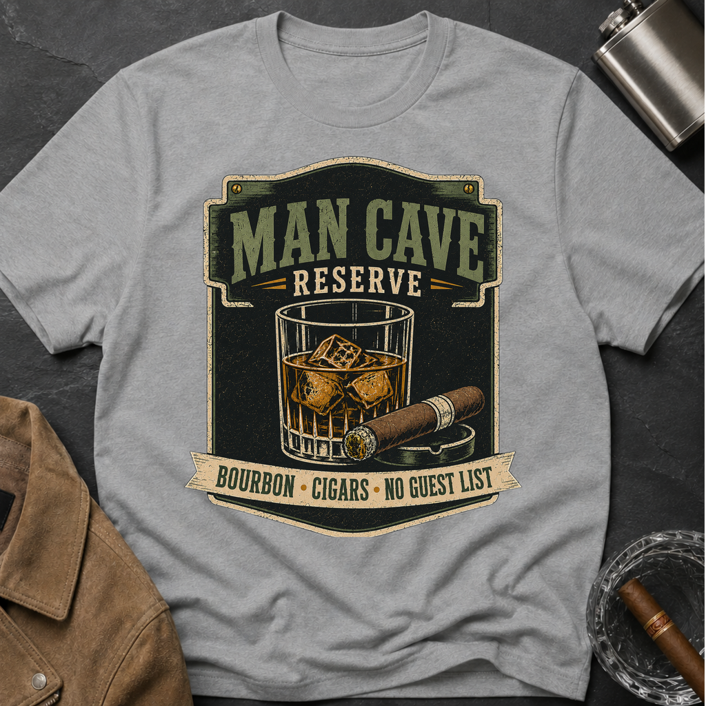 Man Cave Reserve T-Shirt — Vintage Whiskey & Cigar Lounge Tee