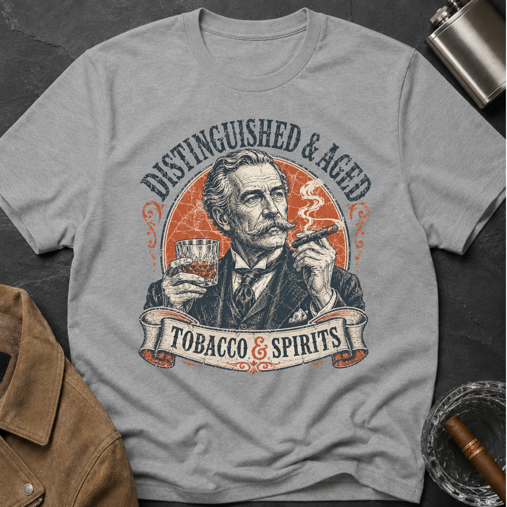 Distinguished & Aged — Vintage Gentleman Tobacco & Spirits Graphic T-Shirt