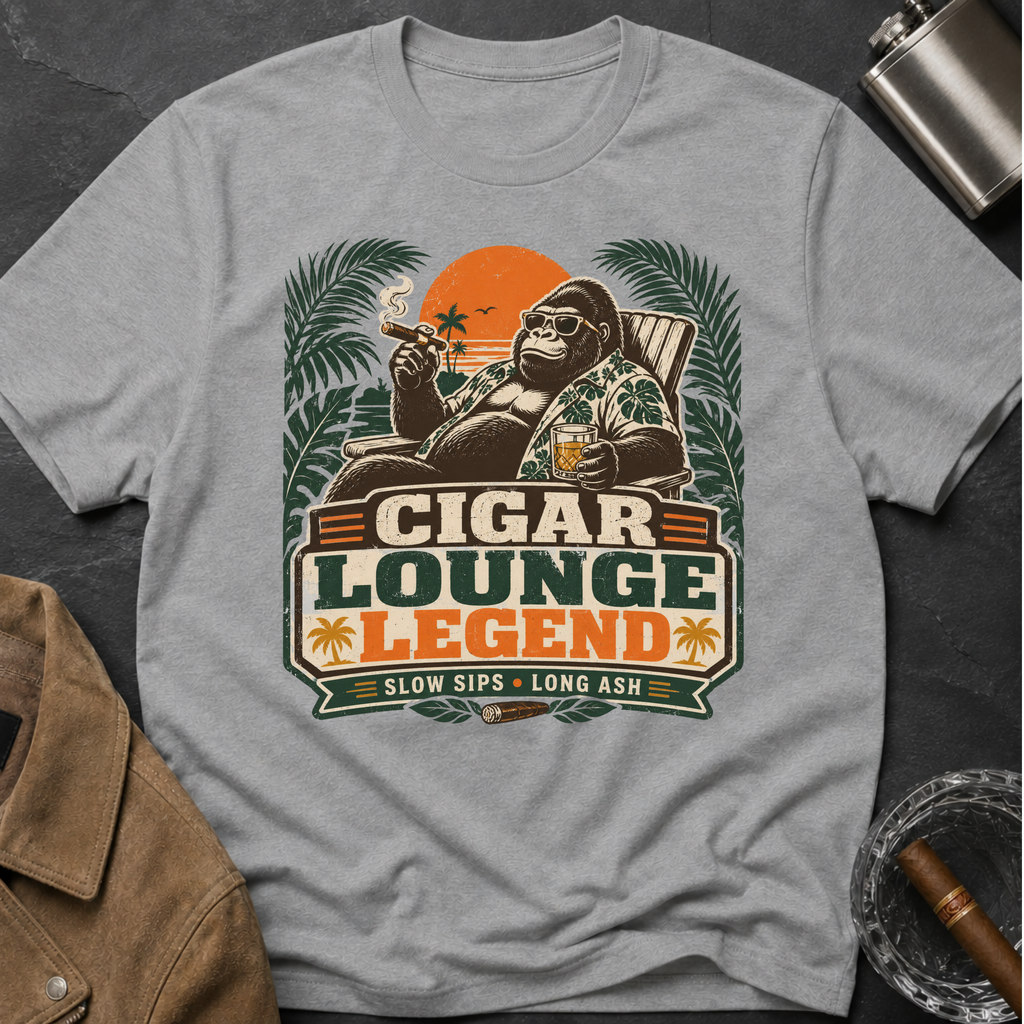 Cigar Lounge Legend T-Shirt — Vintage Retro Smoking Ape Design