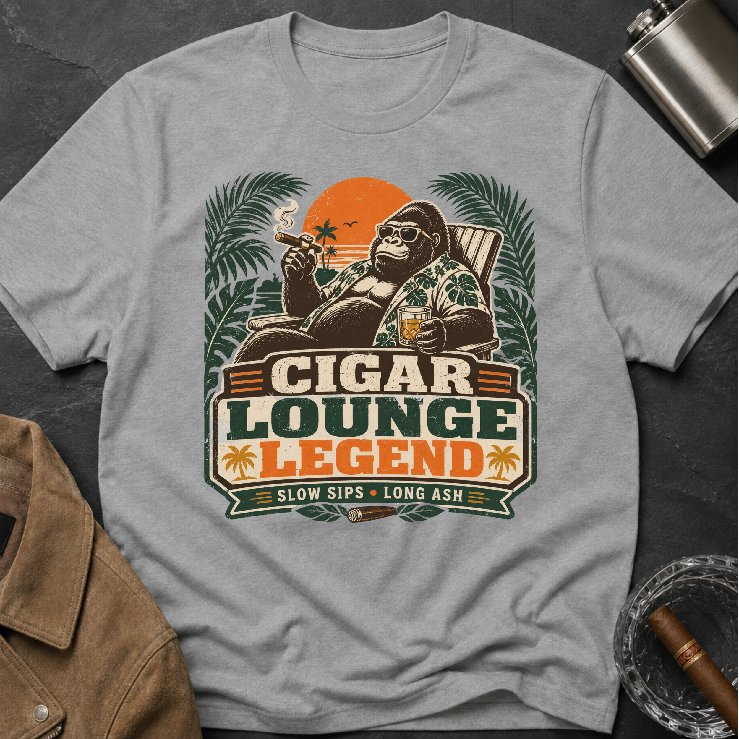 Cigar Lounge Legend T-Shirt — Vintage Retro Smoking Ape Design