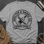 Shelter & Smoke Co. Vintage Logo T-Shirt — 'Premium Exhaust' Retro Graphic Tee