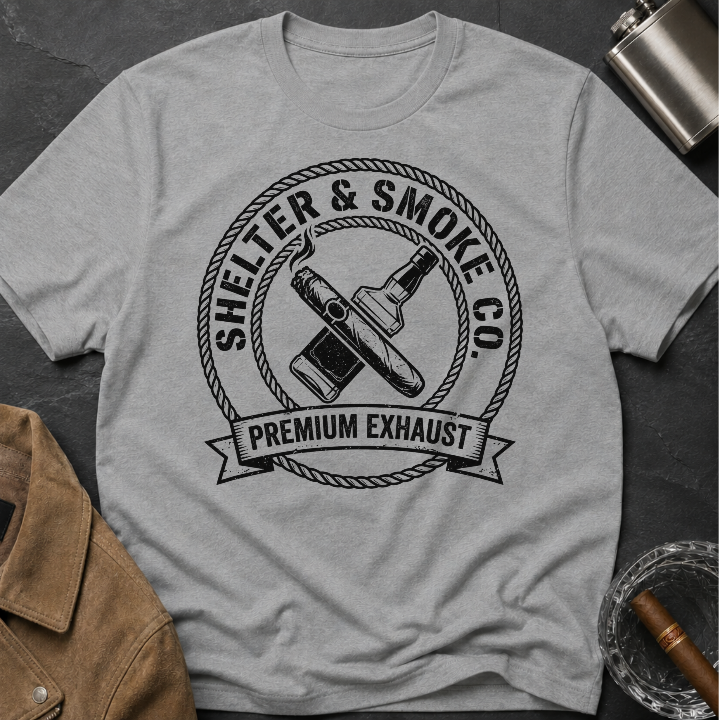 Shelter & Smoke Co. Vintage Logo T-Shirt — 'Premium Exhaust' Retro Graphic Tee