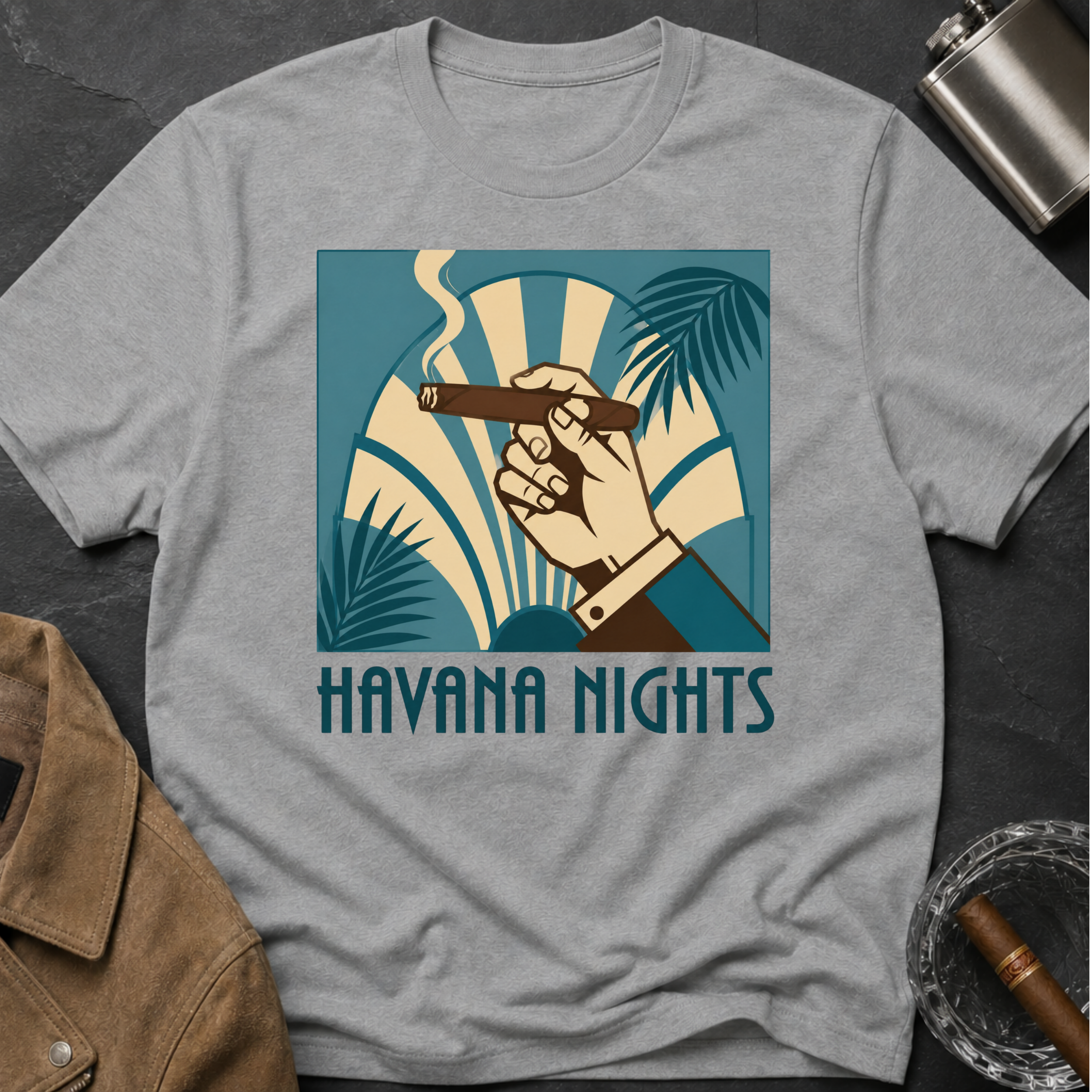 Havana Nights T-Shirt — Retro Tropical Cigar Palm Tee