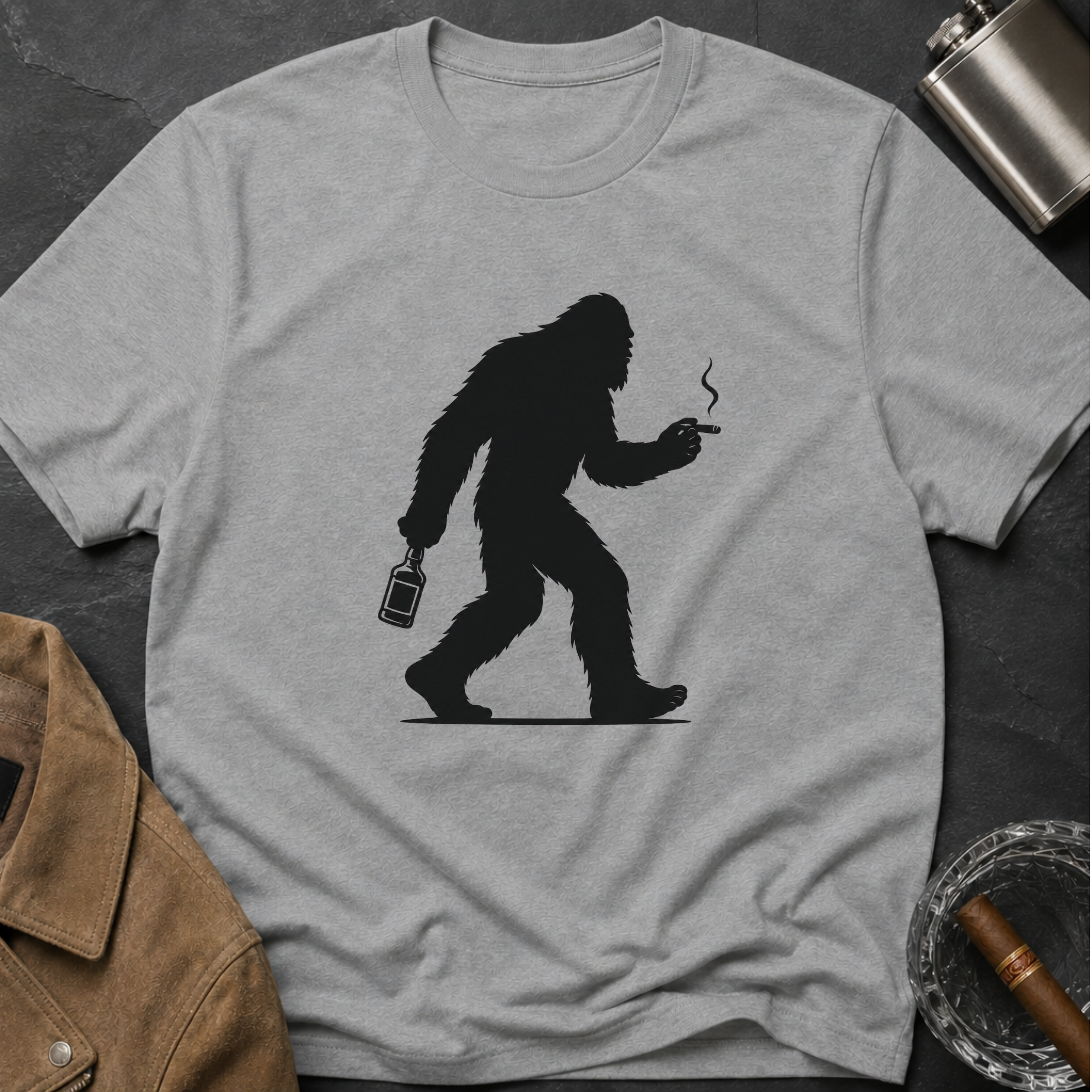Bigfoot Cigar & Whiskey Silhouette T-Shirt