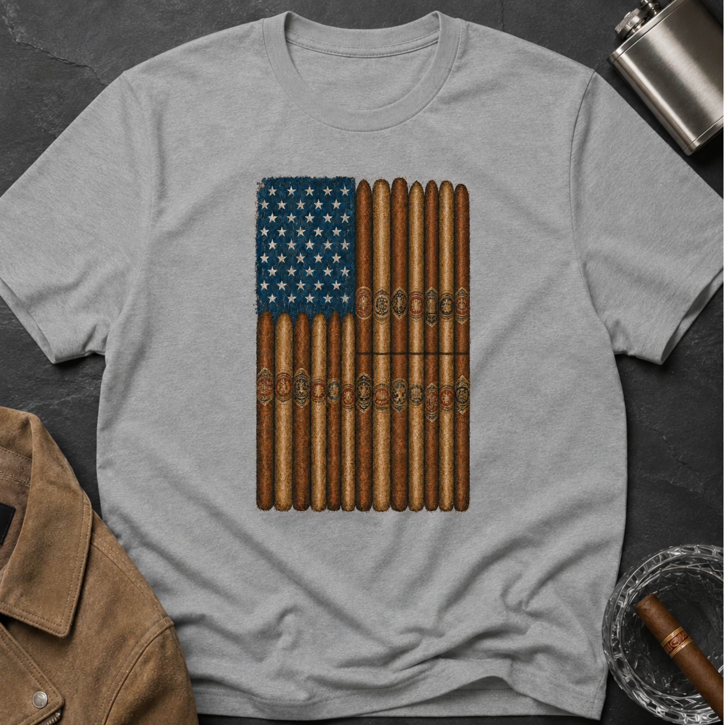 Cigar American Flag T-Shirt — Vintage Patriotic Smoking Tee