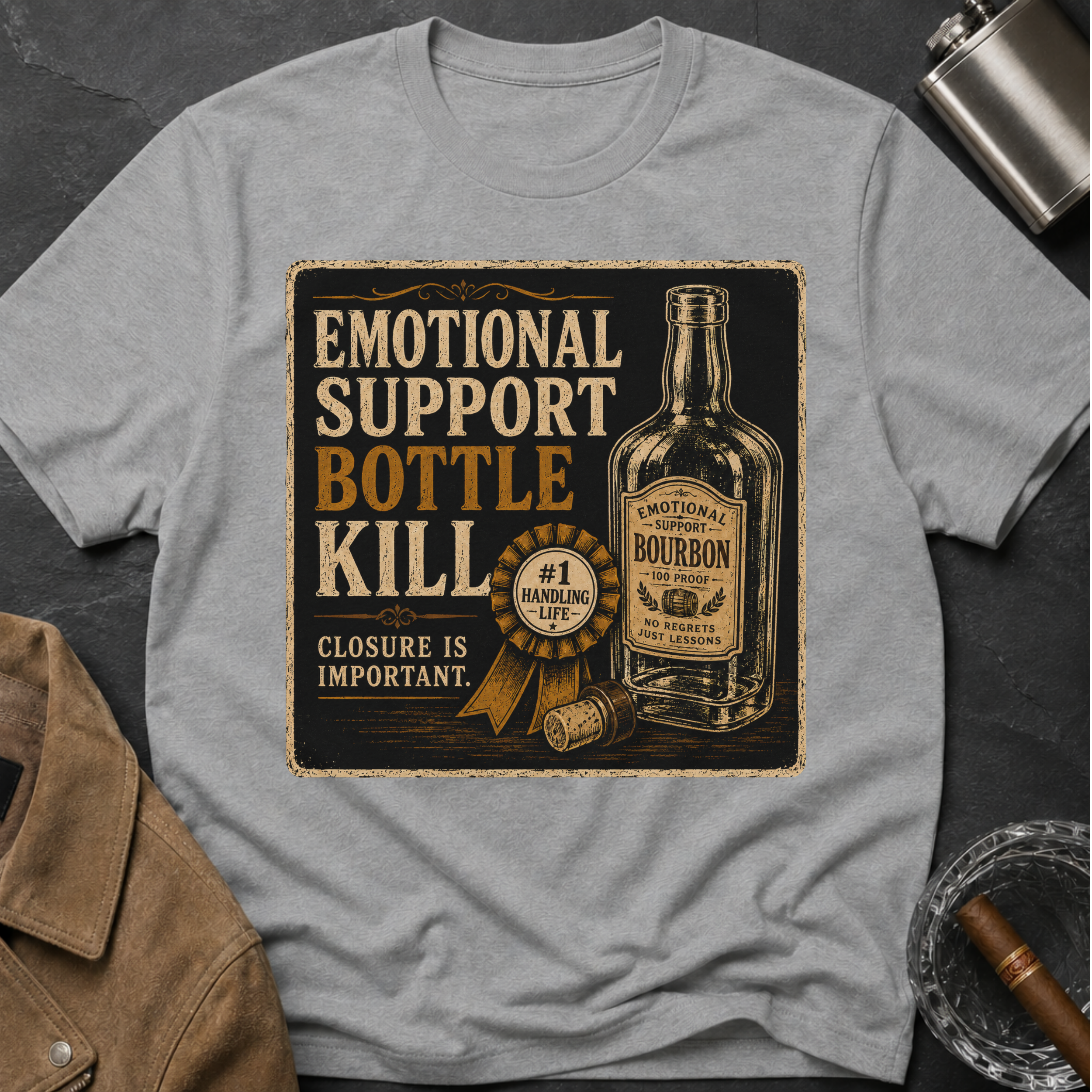 Emotional Support Bottle T-Shirt — Vintage Bourbon Graphic Tee