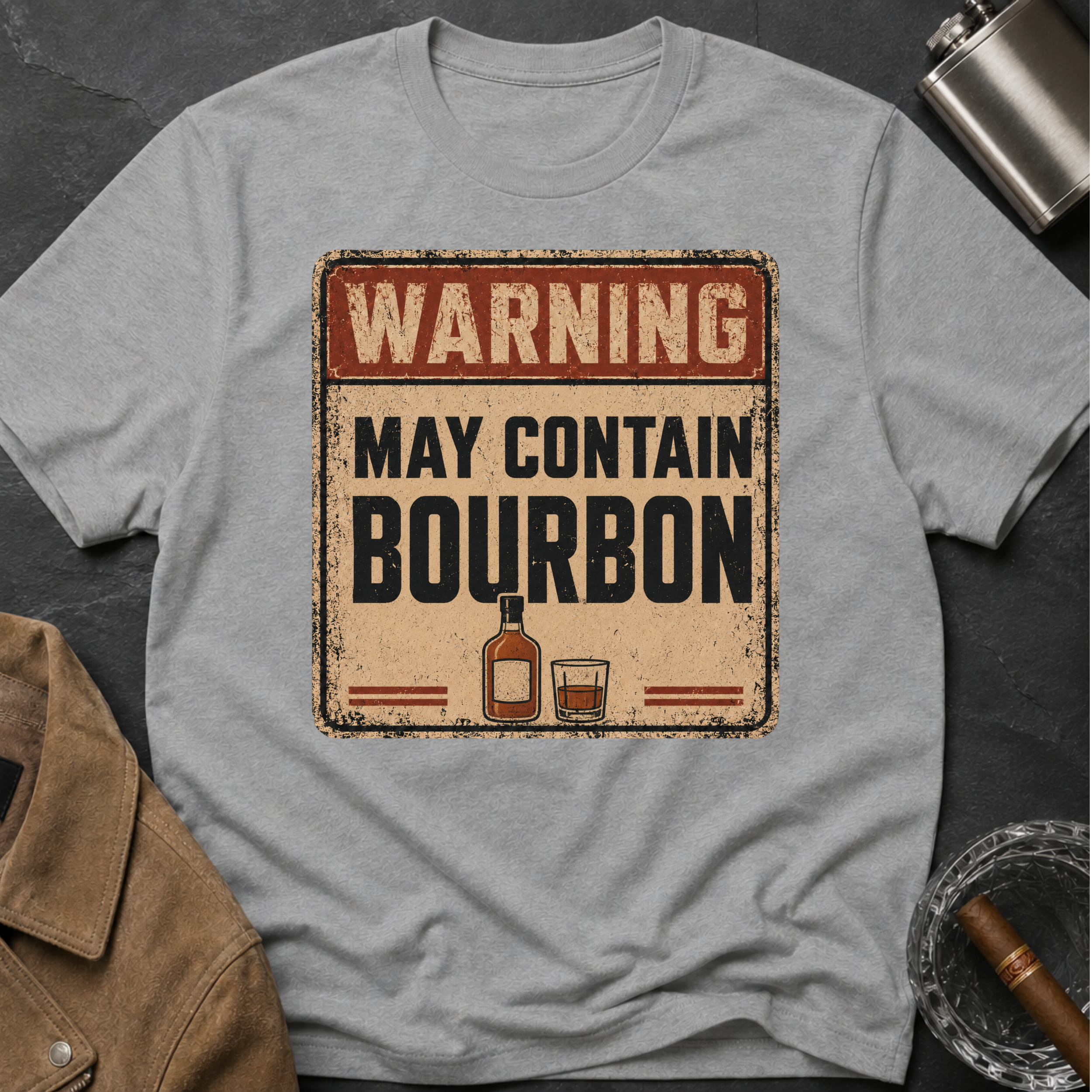 Warning May Contain Bourbon T-Shirt — Vintage Whiskey Sign