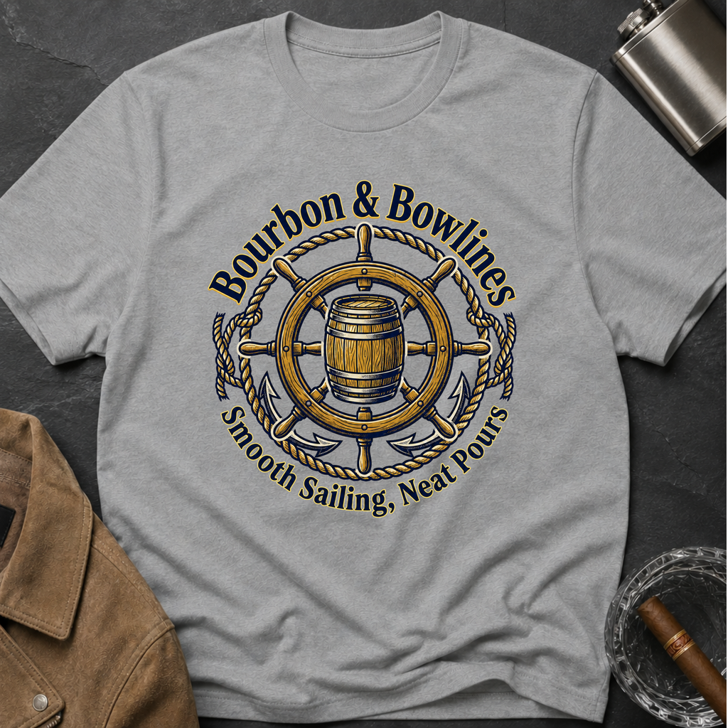 Bourbon & Bowlines — Nautical Whiskey Sailing Graphic T-Shirt
