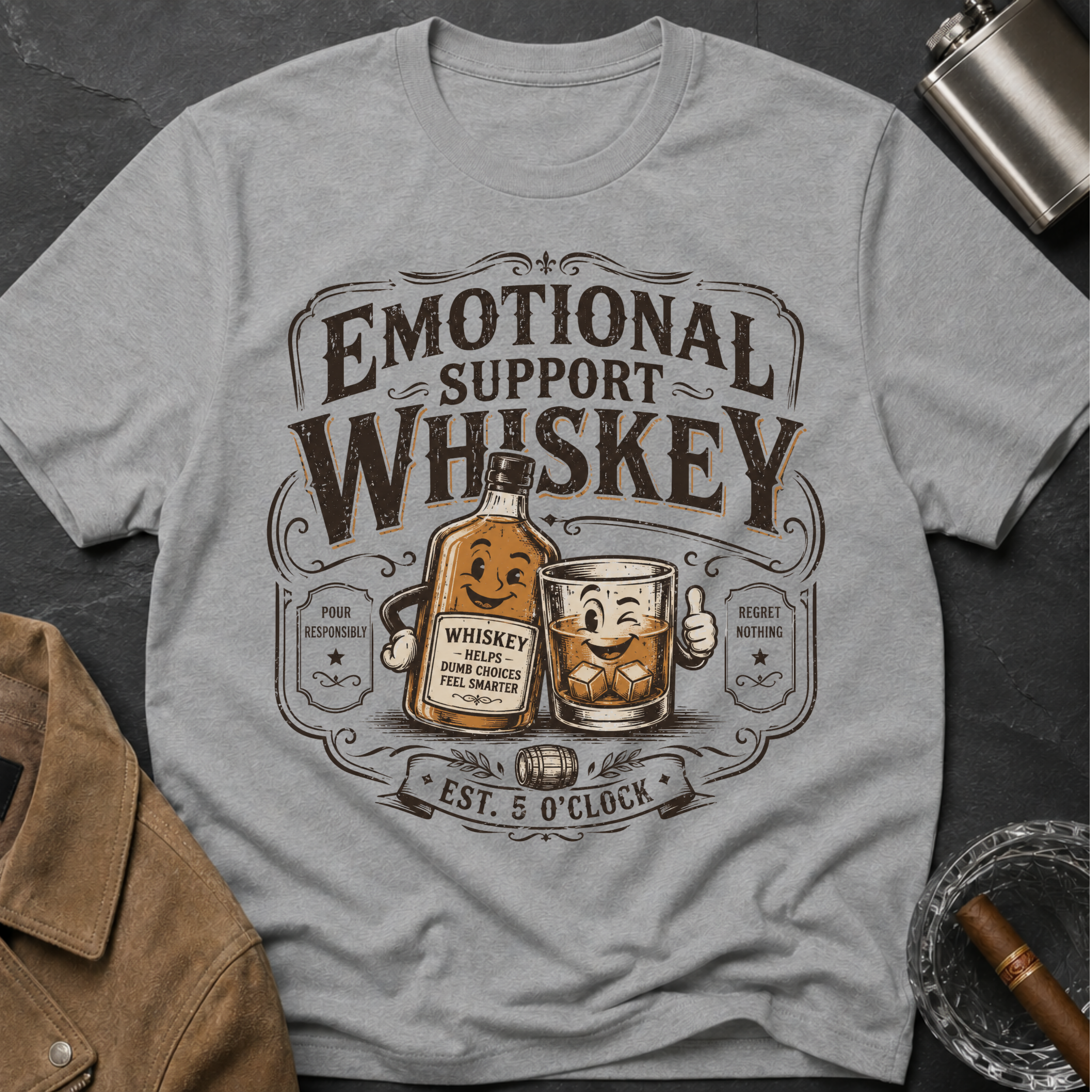 Emotional Support Whiskey Bottle & Glass T-Shirt