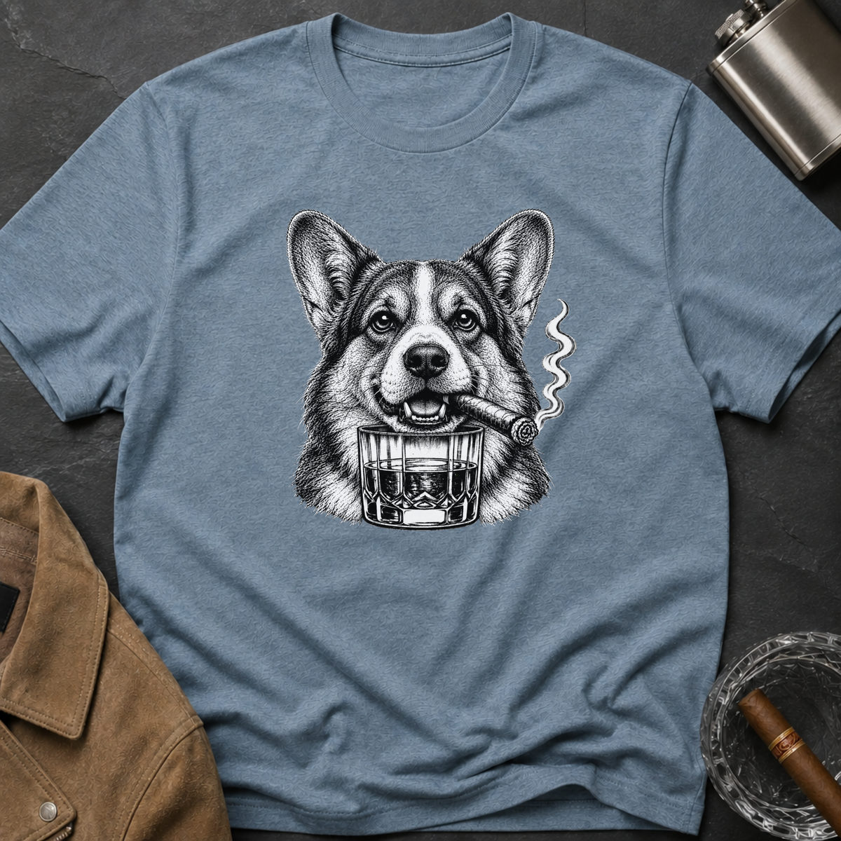 Welsh Corgi Cigar Whiskey T-Shirt