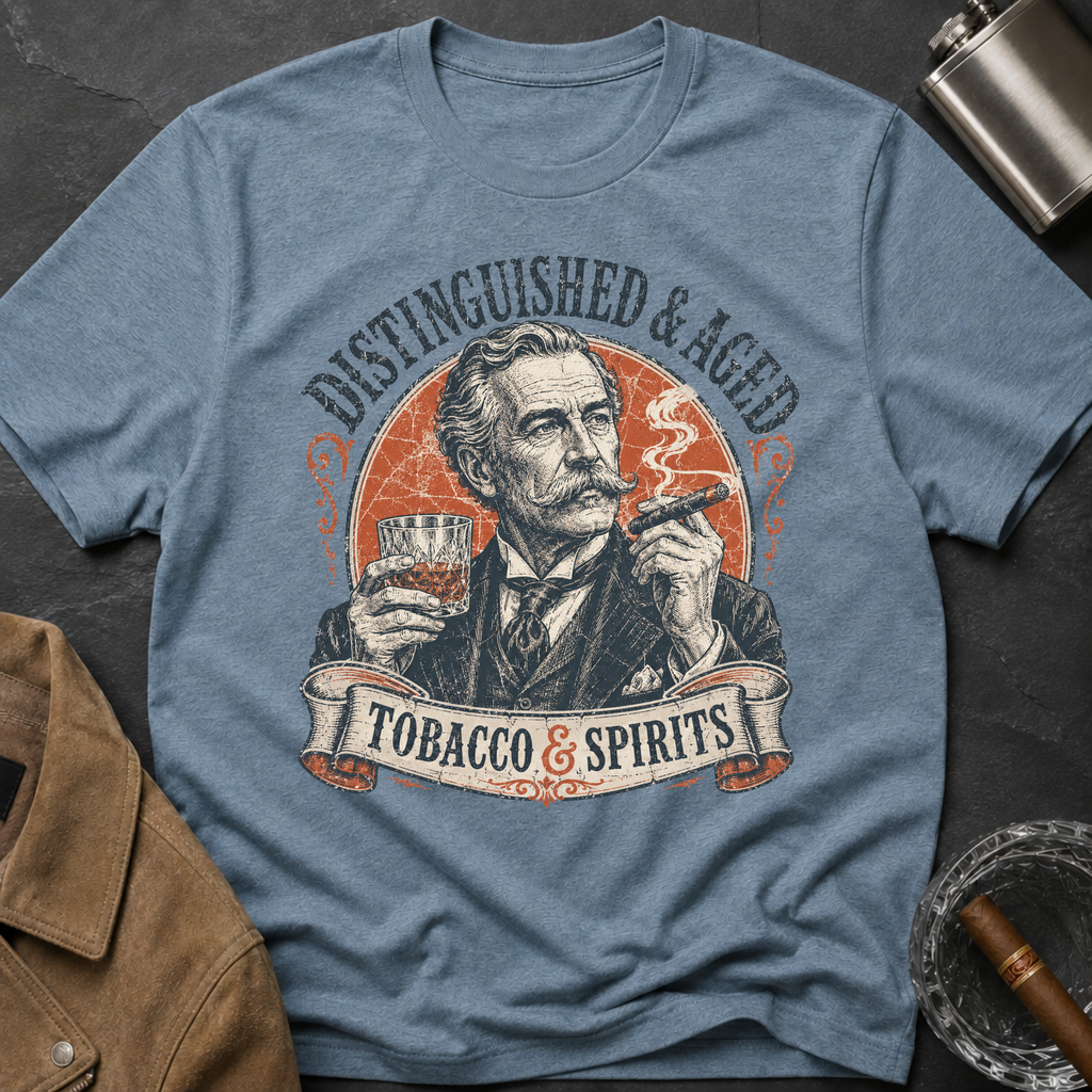 Distinguished & Aged — Vintage Gentleman Tobacco & Spirits Graphic T-Shirt